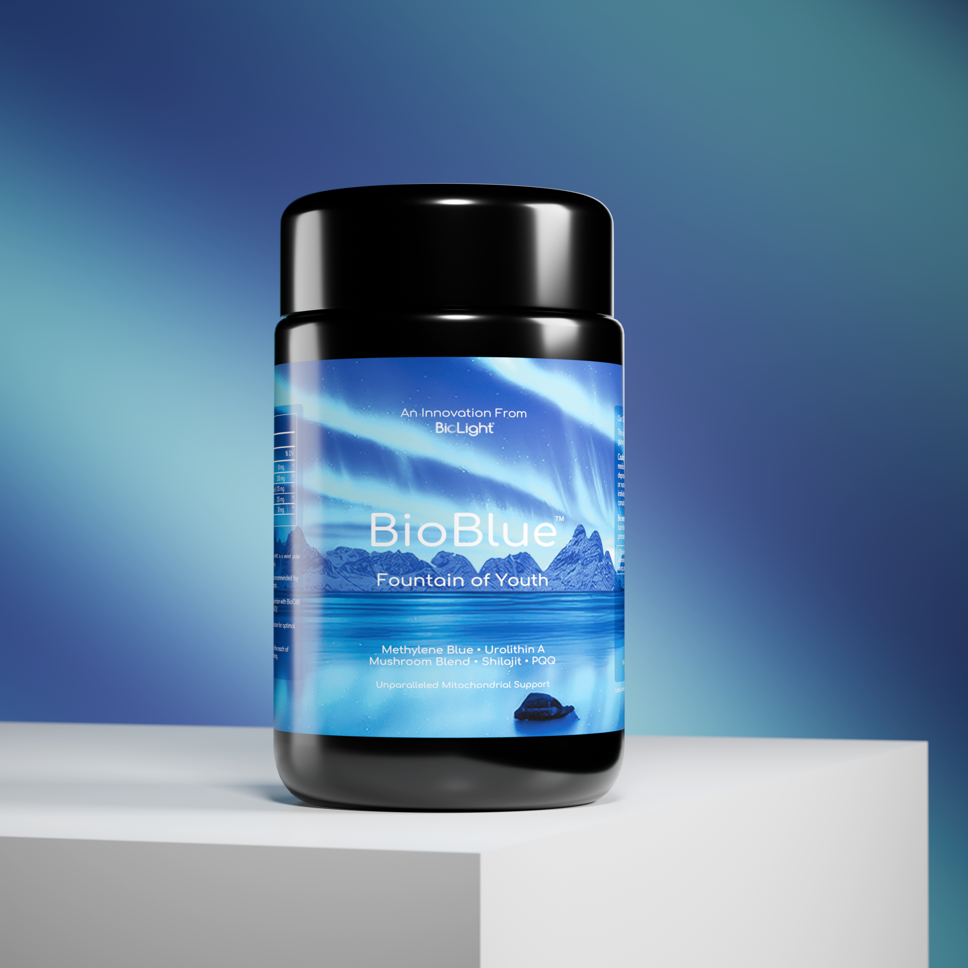 BioBlue Fountain of Youth Supplement | Mitochondrial Support with Methylene Blue & Mushrooms | Red Light Therapy Enhancer