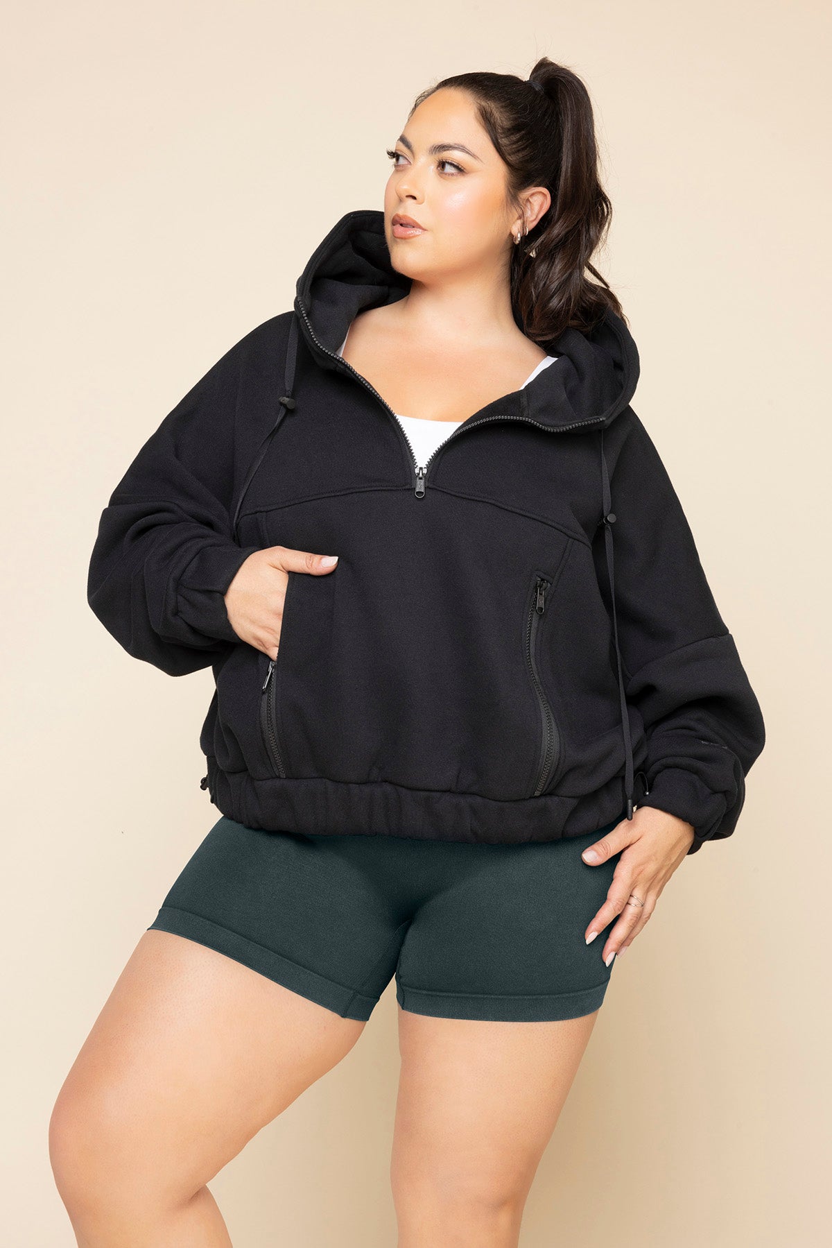 POPFLEX® Half Zip Warm Up Hoodie - Black