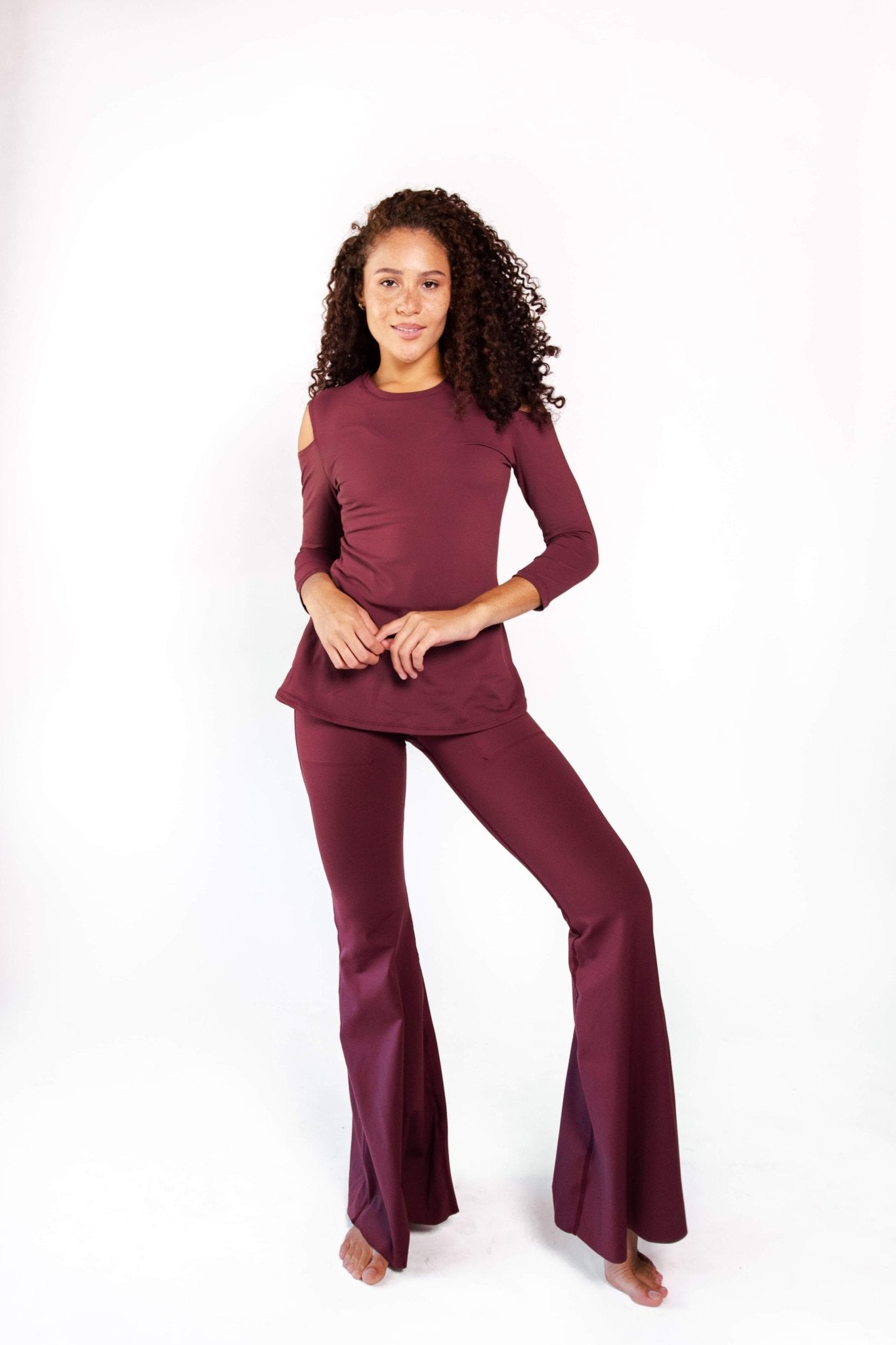 Yoga Democracy Open Shoulder Top - Maroon