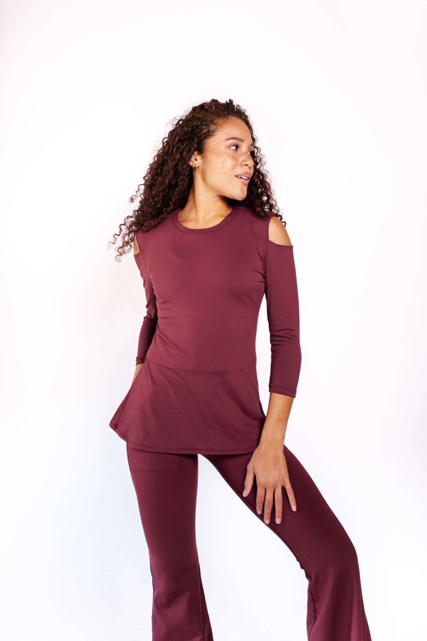 Yoga Democracy Open Shoulder Top - Maroon