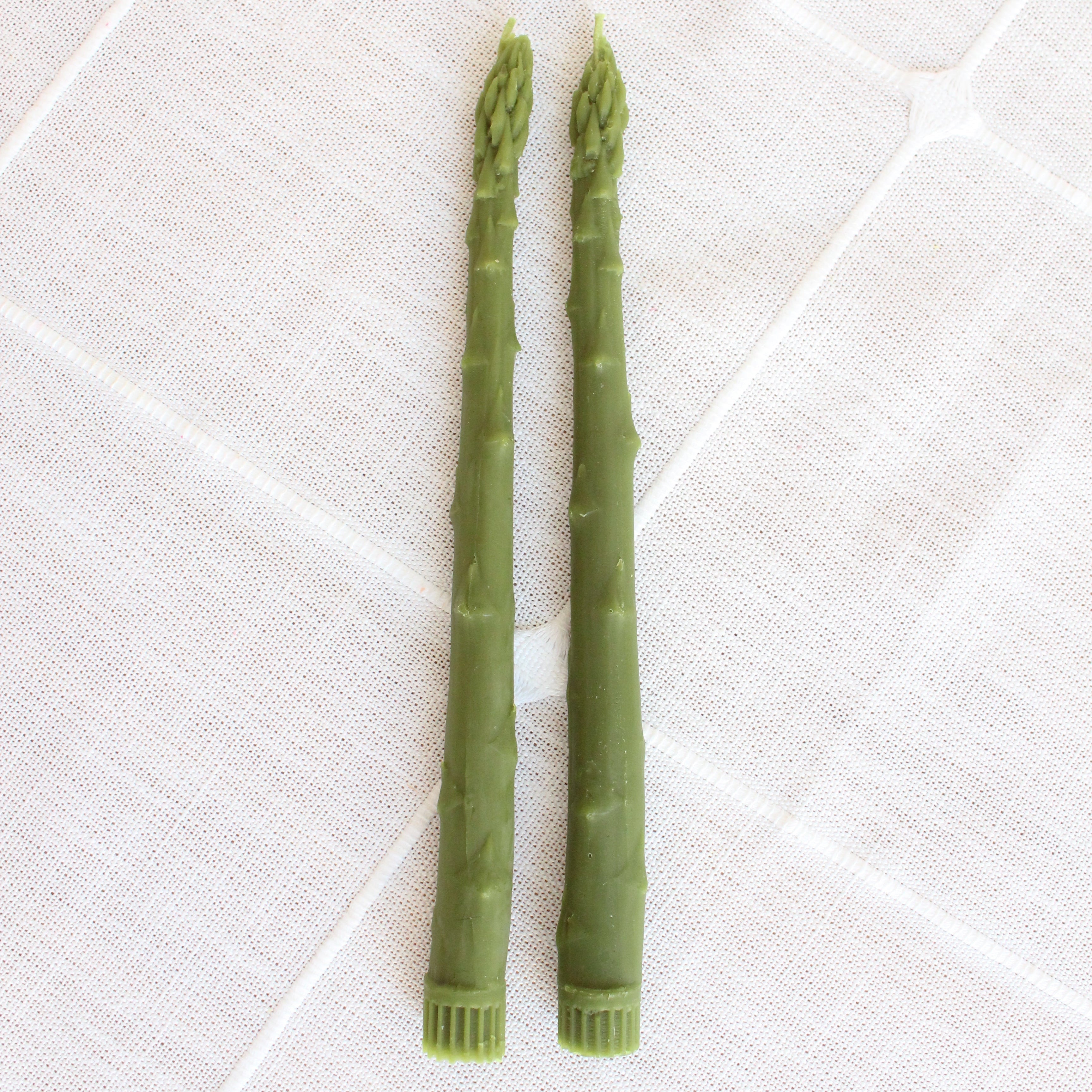 ASPARAGUS TAPER BEESWAX CANDLES PAIR