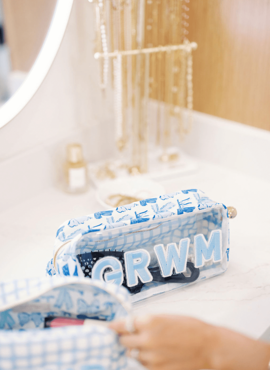 KenzKustomz GRWM - Blue Bows Clear Large Makeup Bag