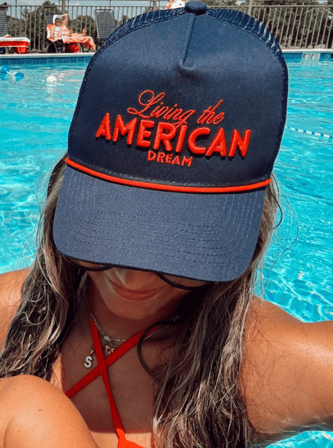 KenzKustomz Living the American Dream - Red and Navy Vintage Trucker Hat