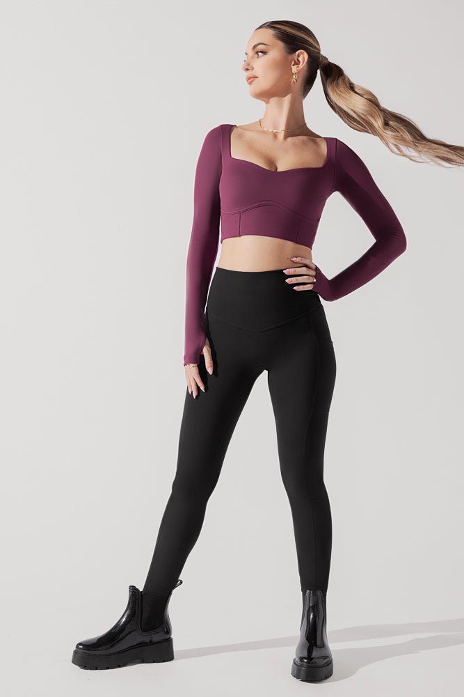 POPFLEX® Sweetheart Long Sleeve Crop Top - Plum