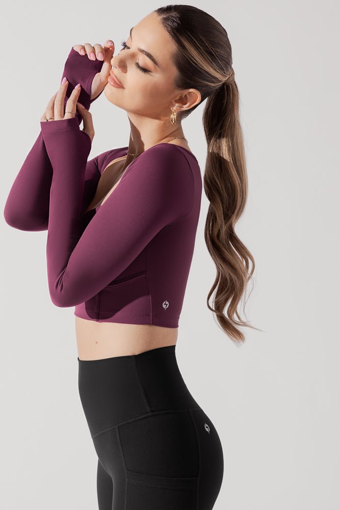 POPFLEX® Sweetheart Long Sleeve Crop Top - Plum