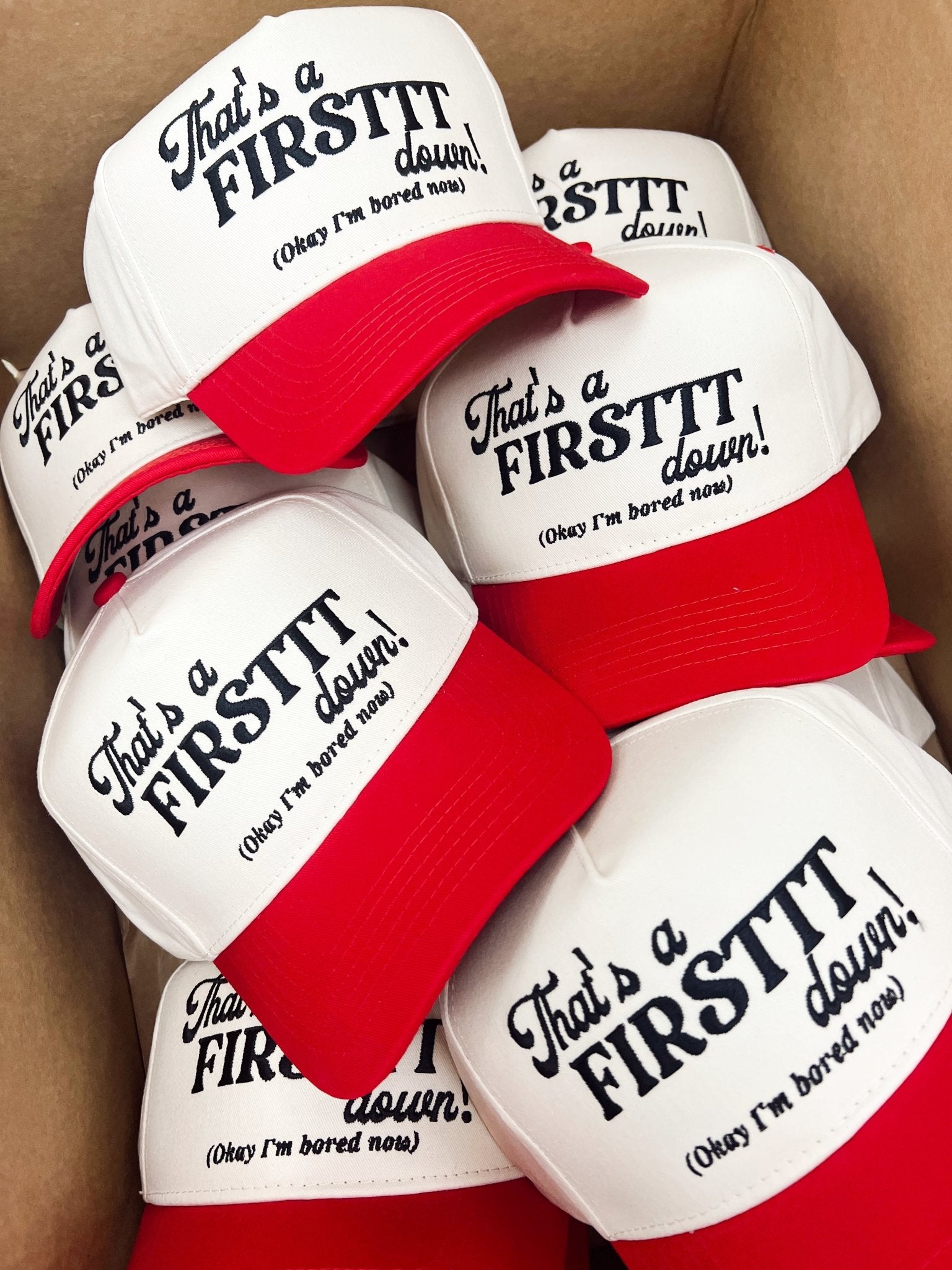 KenzKustomz That's a Firstttt Down Vintage Trucker Hat - Red