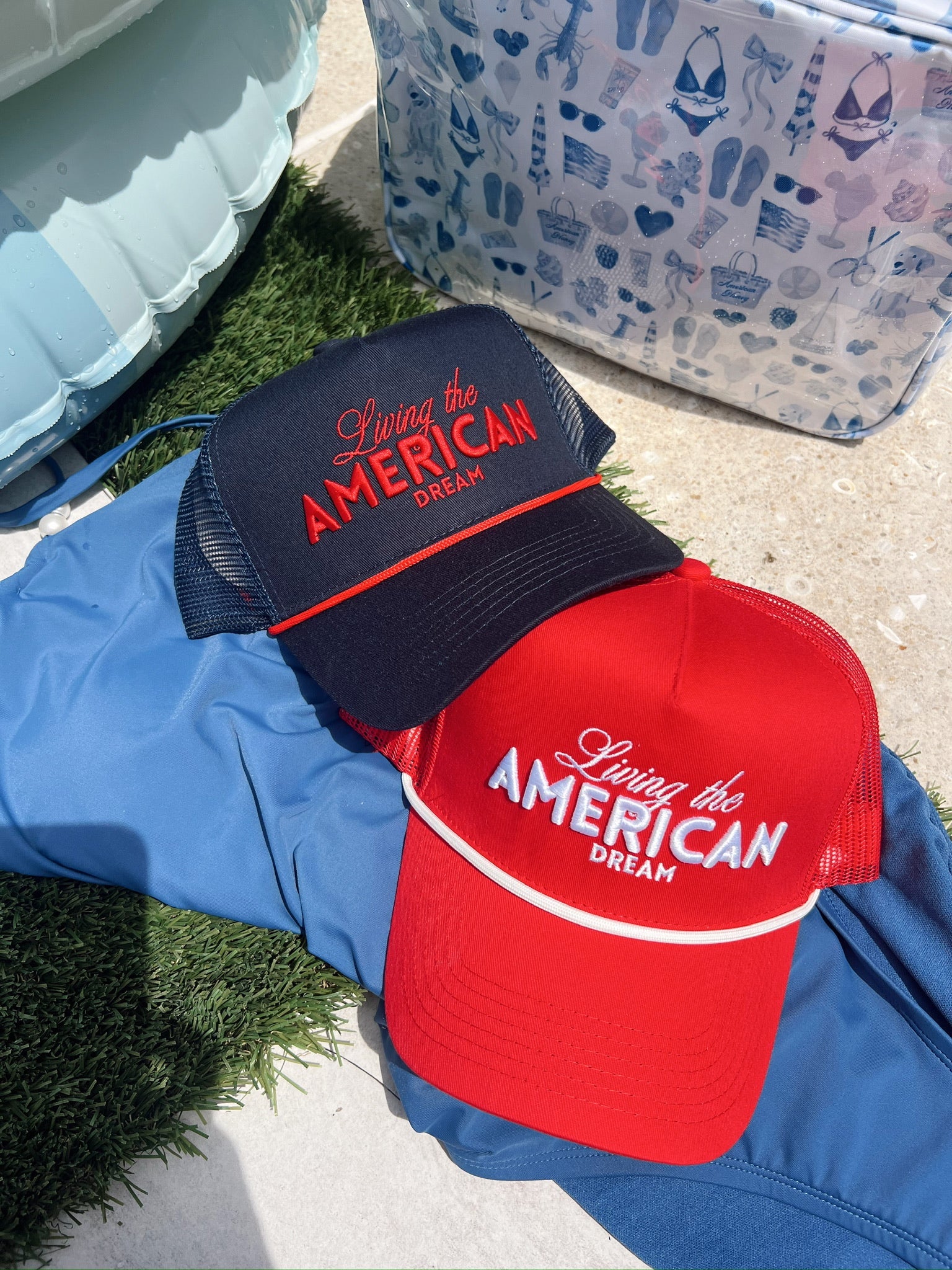 KenzKustomz Living the American Dream - Red and Navy Vintage Trucker Hat