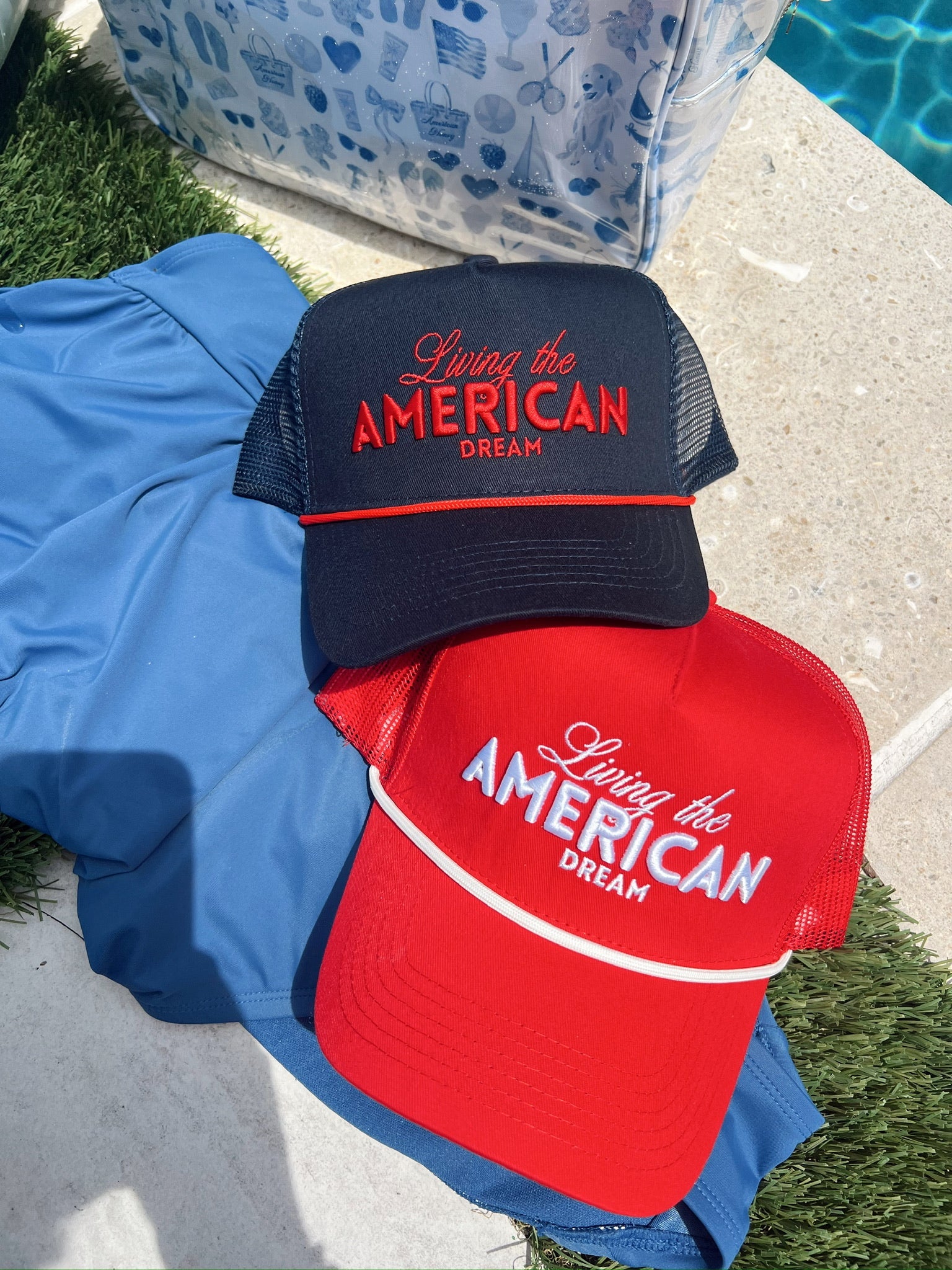 KenzKustomz Living the American Dream - Red and Navy Vintage Trucker Hat