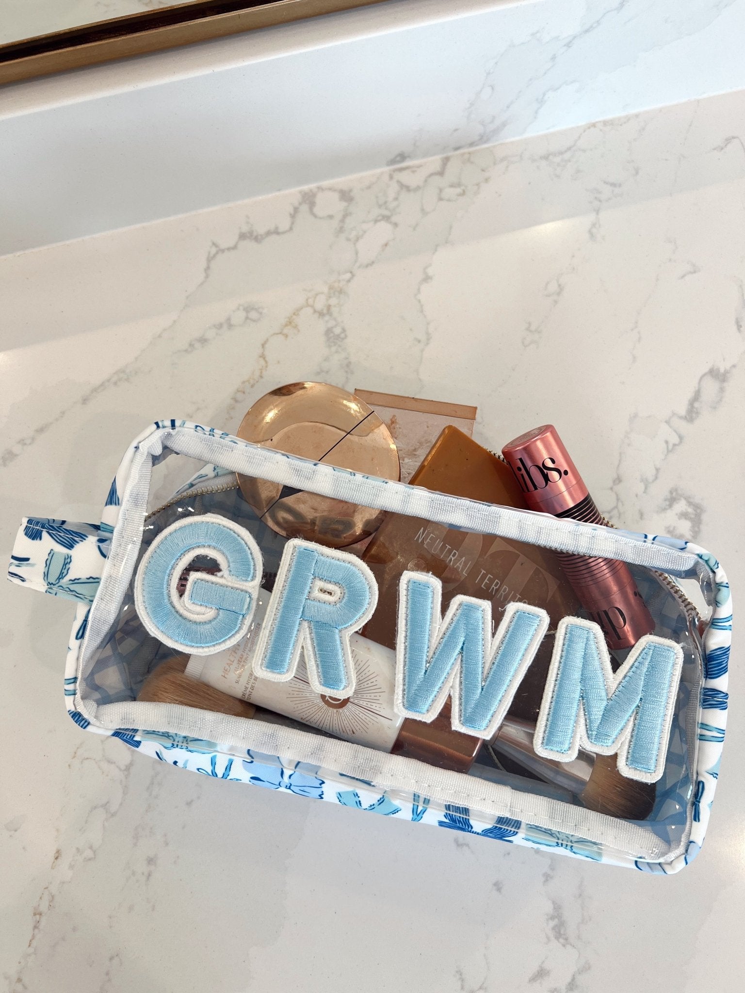 KenzKustomz GRWM - Blue Bows Clear Large Makeup Bag