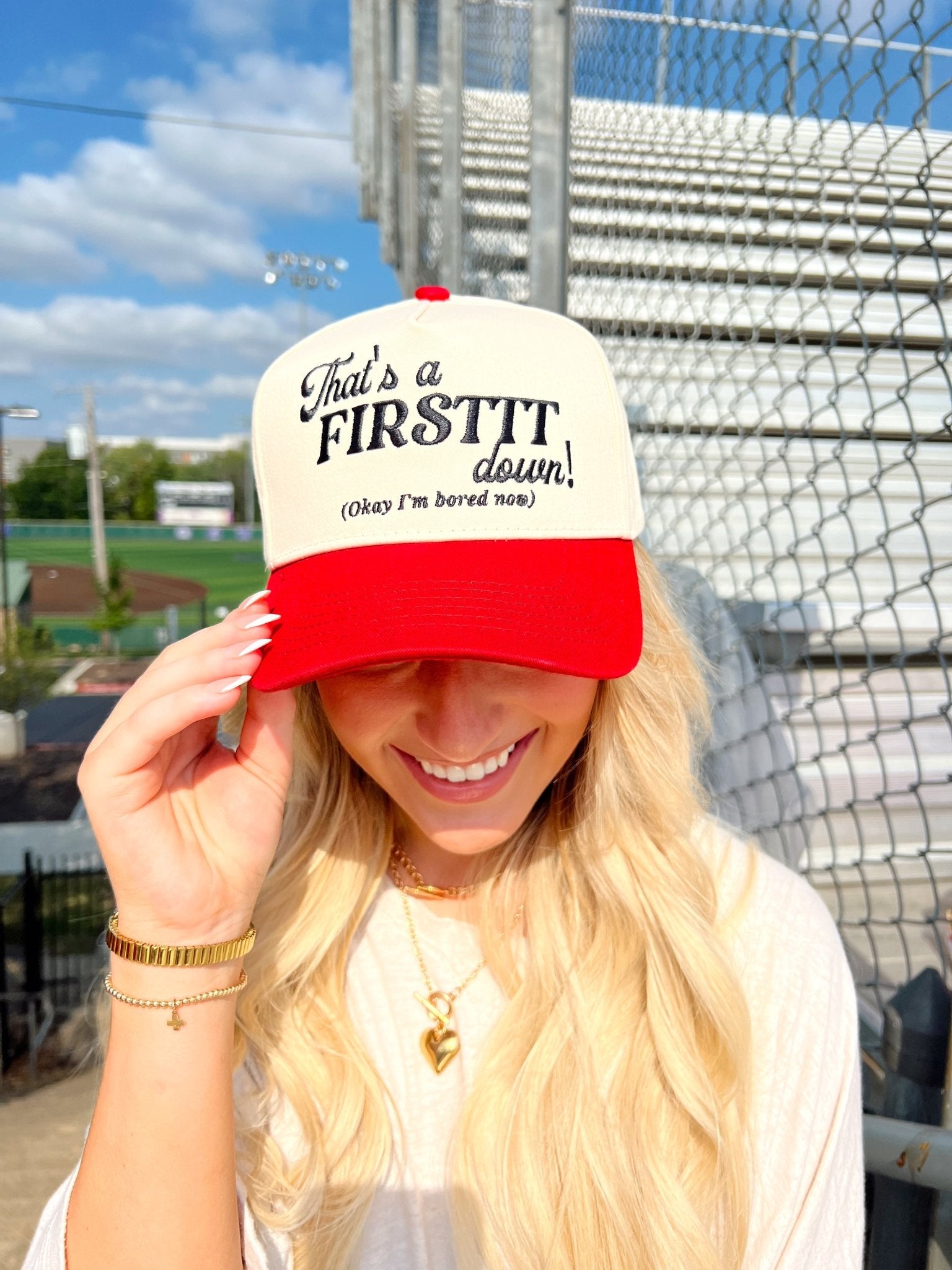 KenzKustomz That's a Firstttt Down Vintage Trucker Hat - Red