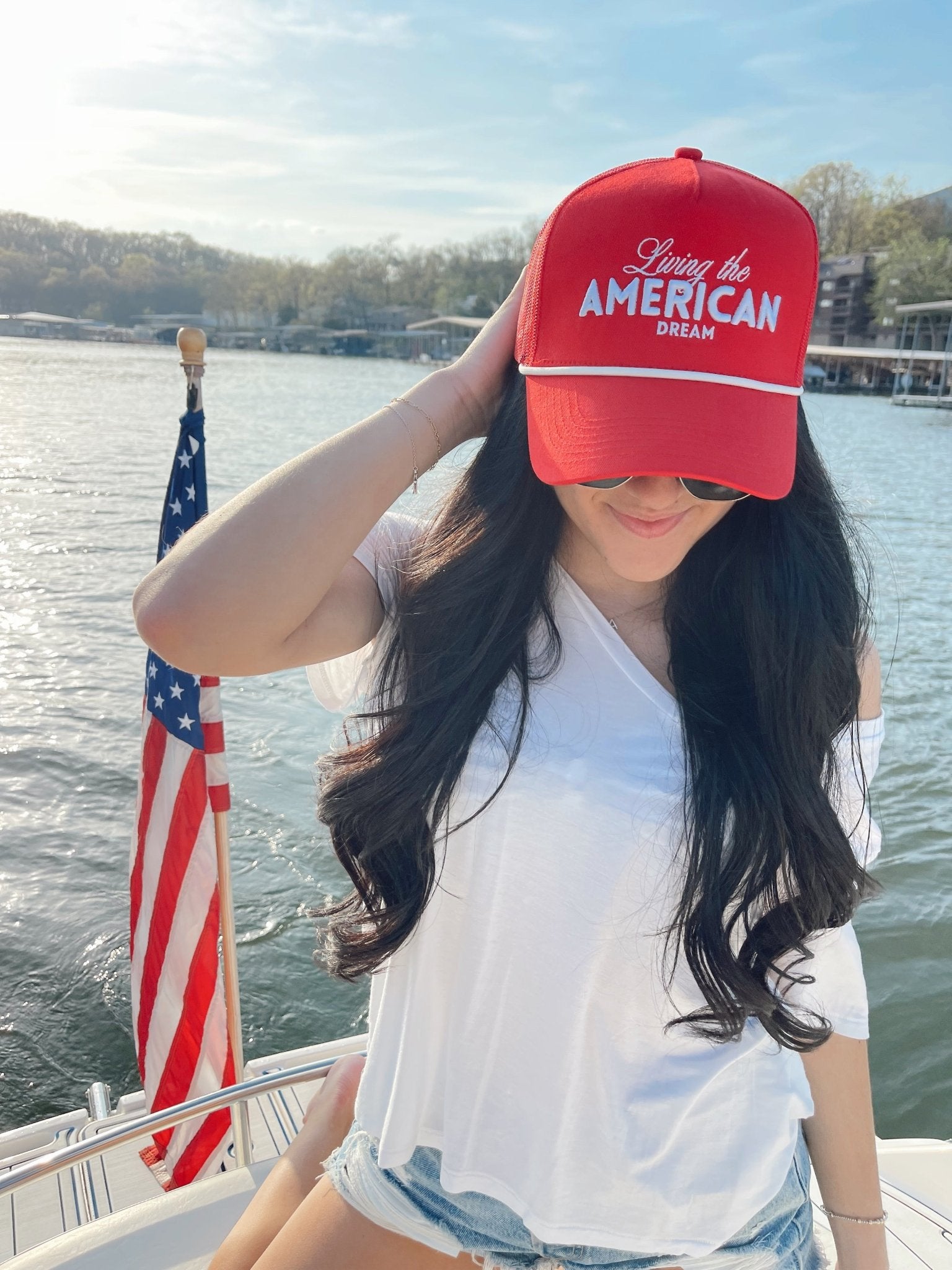 KenzKustomz Living the American Dream - Red and Navy Vintage Trucker Hat