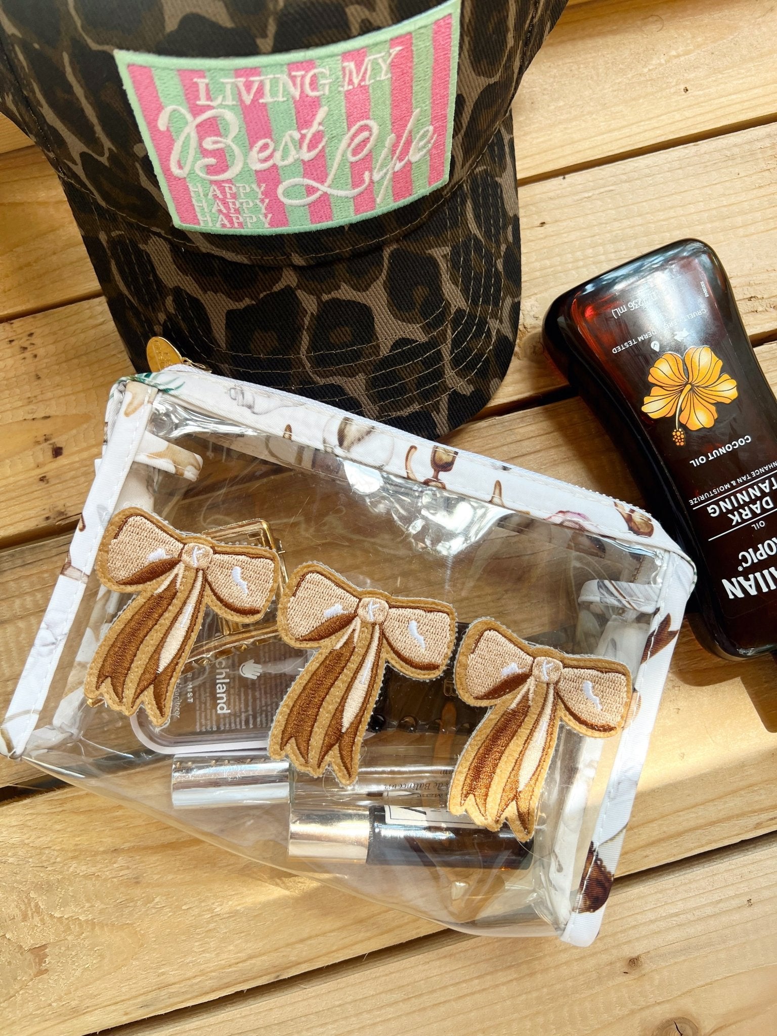 KenzKustomz 3 Brown Bows - Snap Clear Pouch