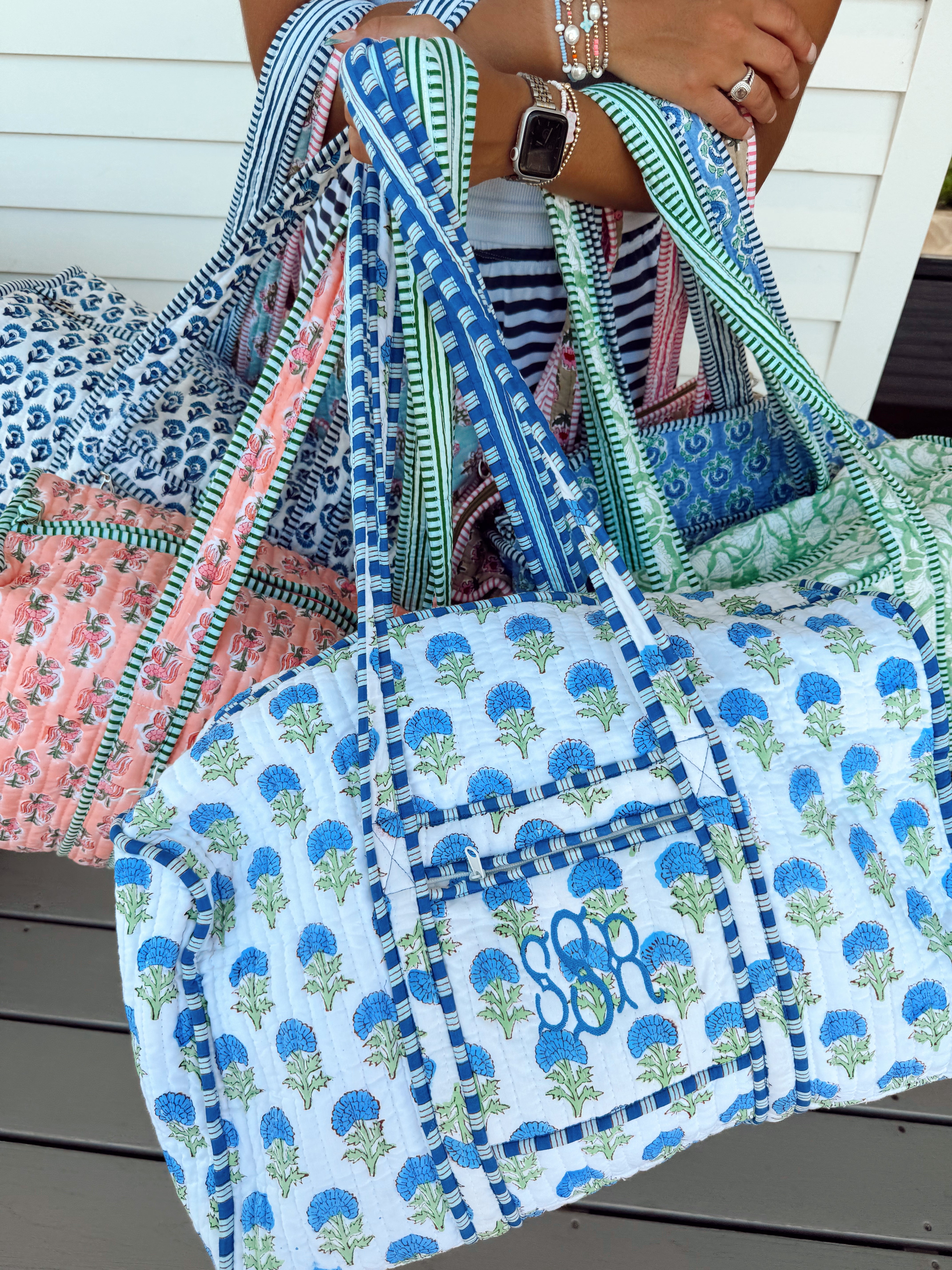 Quilted Block-Print Duffel Bag