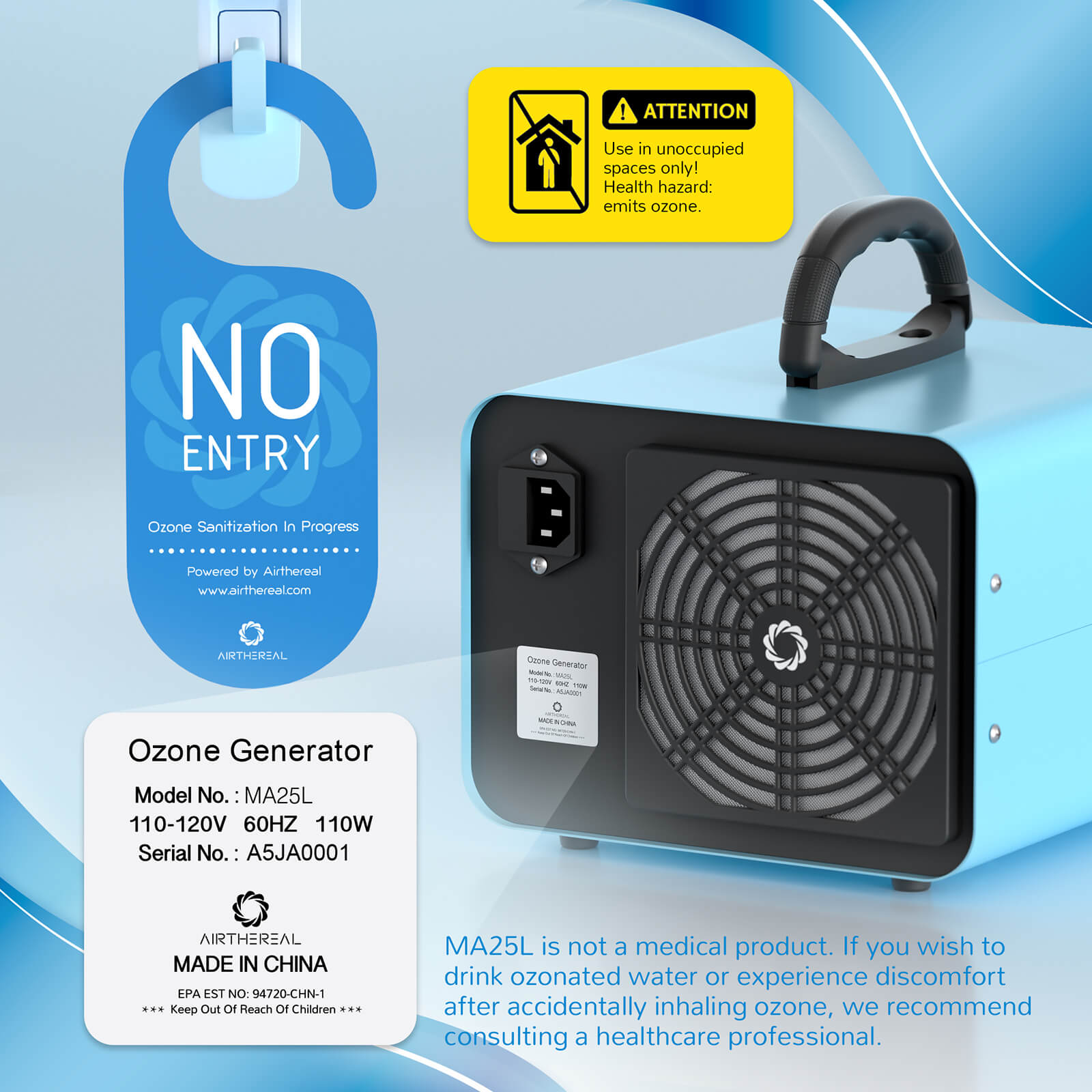 Airthereal MA25L Dual - Mode Ozone Generator for Air & Water