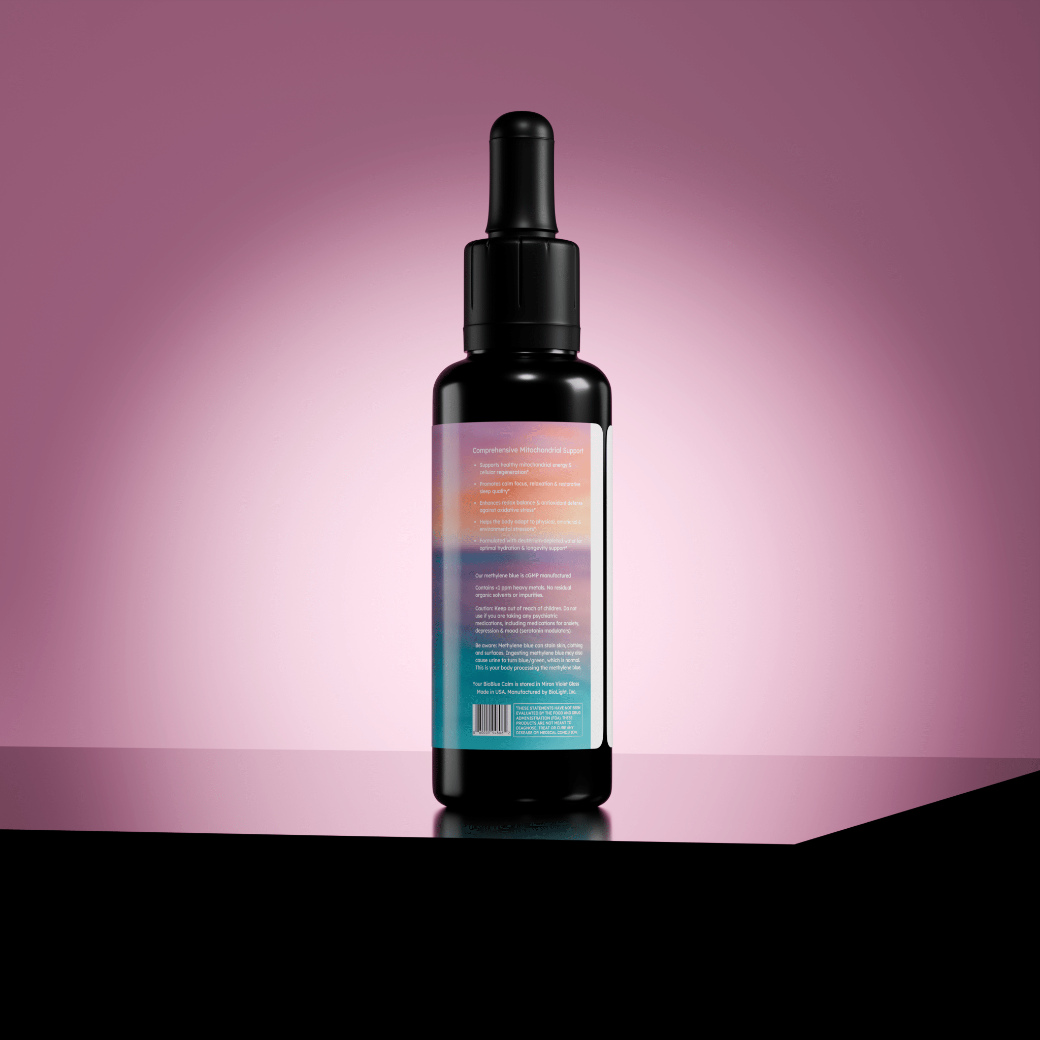 BioLight BioBlue Calm: Methylene Blue for Relaxation & Sleep w/ Litewater Deuterium - Depleted Water | Calming Herbal & Mineral Blend | 1% Solution, USP Grade