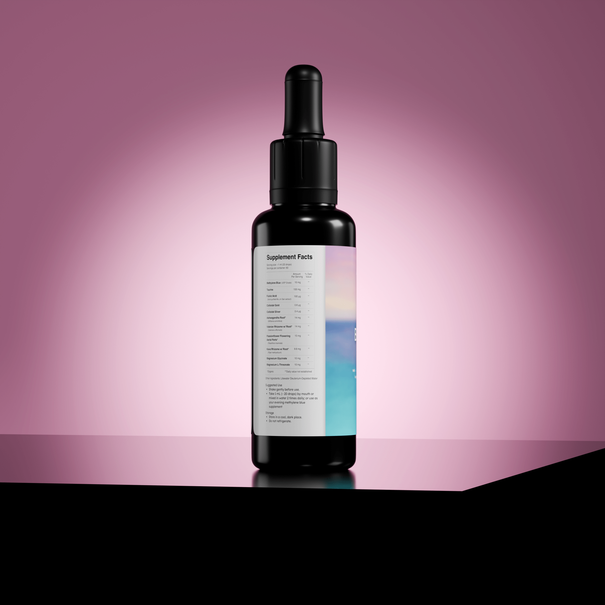 BioLight BioBlue Calm: Methylene Blue for Relaxation & Sleep w/ Litewater Deuterium - Depleted Water | Calming Herbal & Mineral Blend | 1% Solution, USP Grade