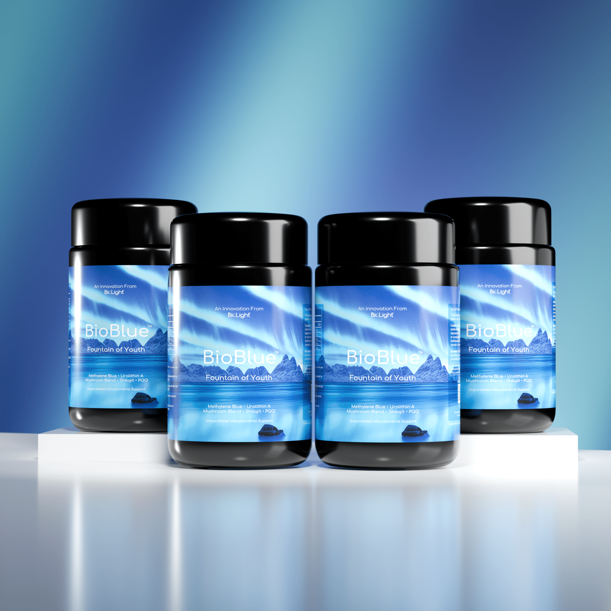 BioLight BioBlue Fountain of Youth Supplement | Mitochondrial Support with Methylene Blue & Mushrooms | Red Light Therapy Enhancer