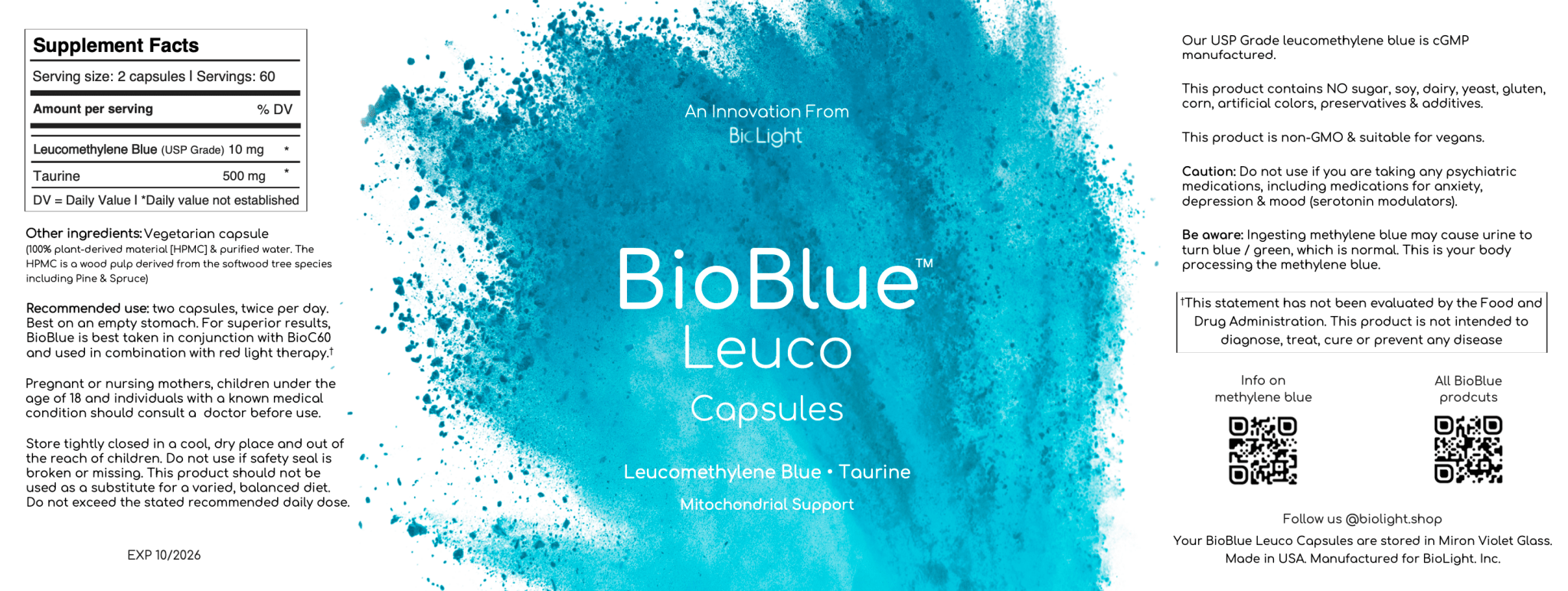 BioLight BioBlue Leuco Capsules - Enhanced Brain & Mitochondrial Support with 100% Plant-Derived Ingredients