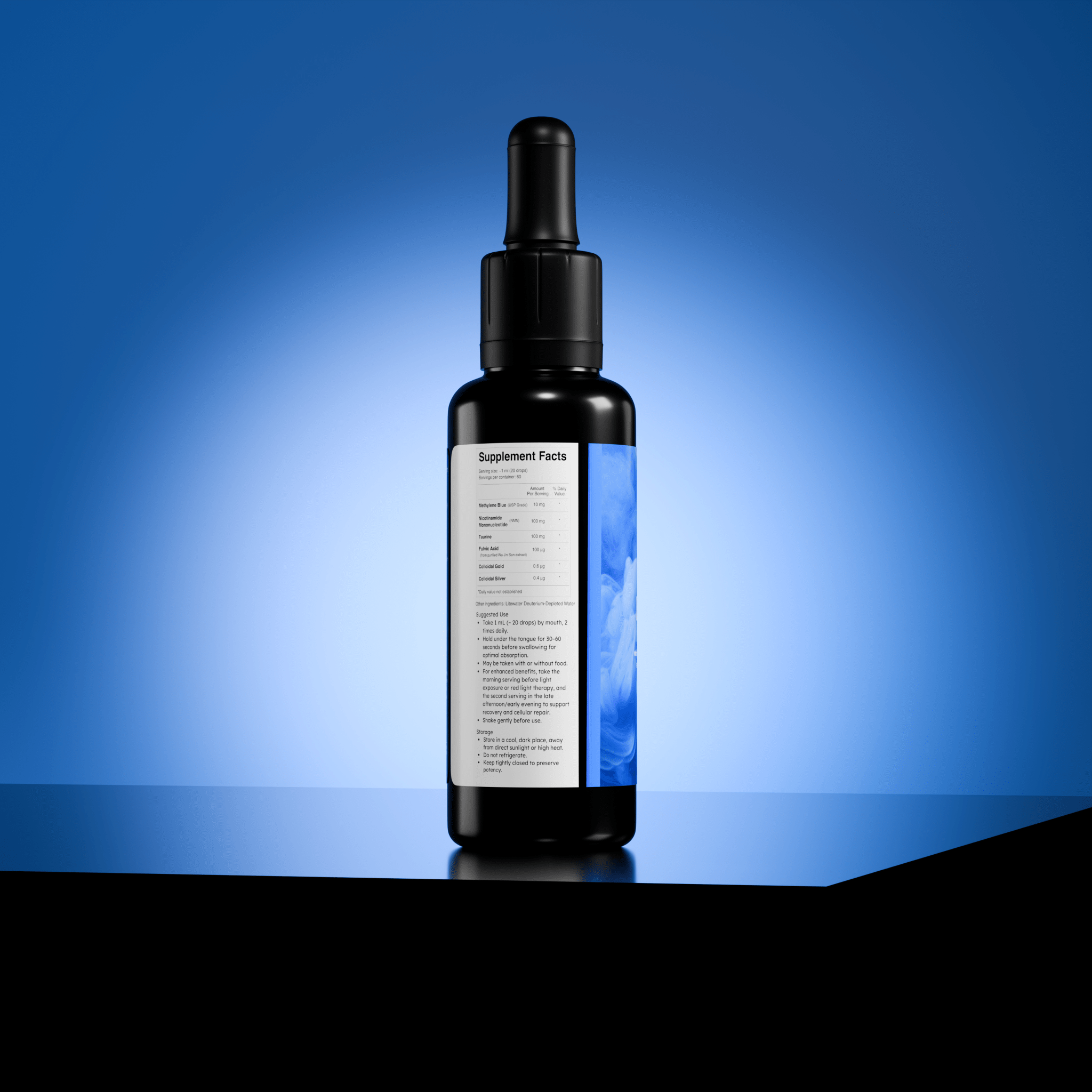 BioLight BioBlue: Methylene Blue Supplement - Crafted w/ Litewater Deuterium - Depleted Water | Supports Brain Health & Mitochondrial Function | Red Light Therapy Synergist | 1% Solution, USP Grade