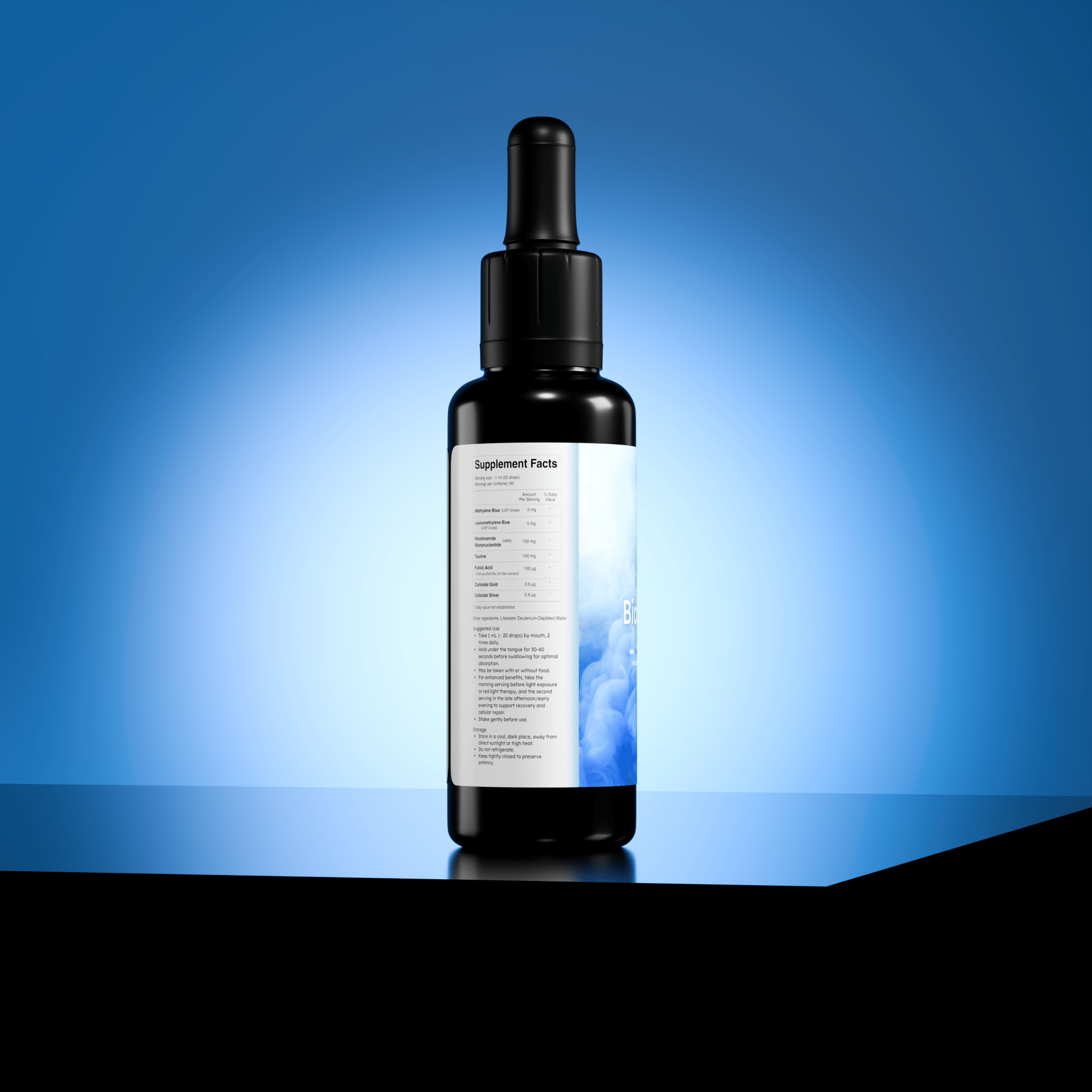 BioLight BioBlue (SR): 50/50 Blend | Sustained Release Mitochondrial Support | Made w/ Litewater Deuterium - Depleted Water | 1% Solution, USP Grade