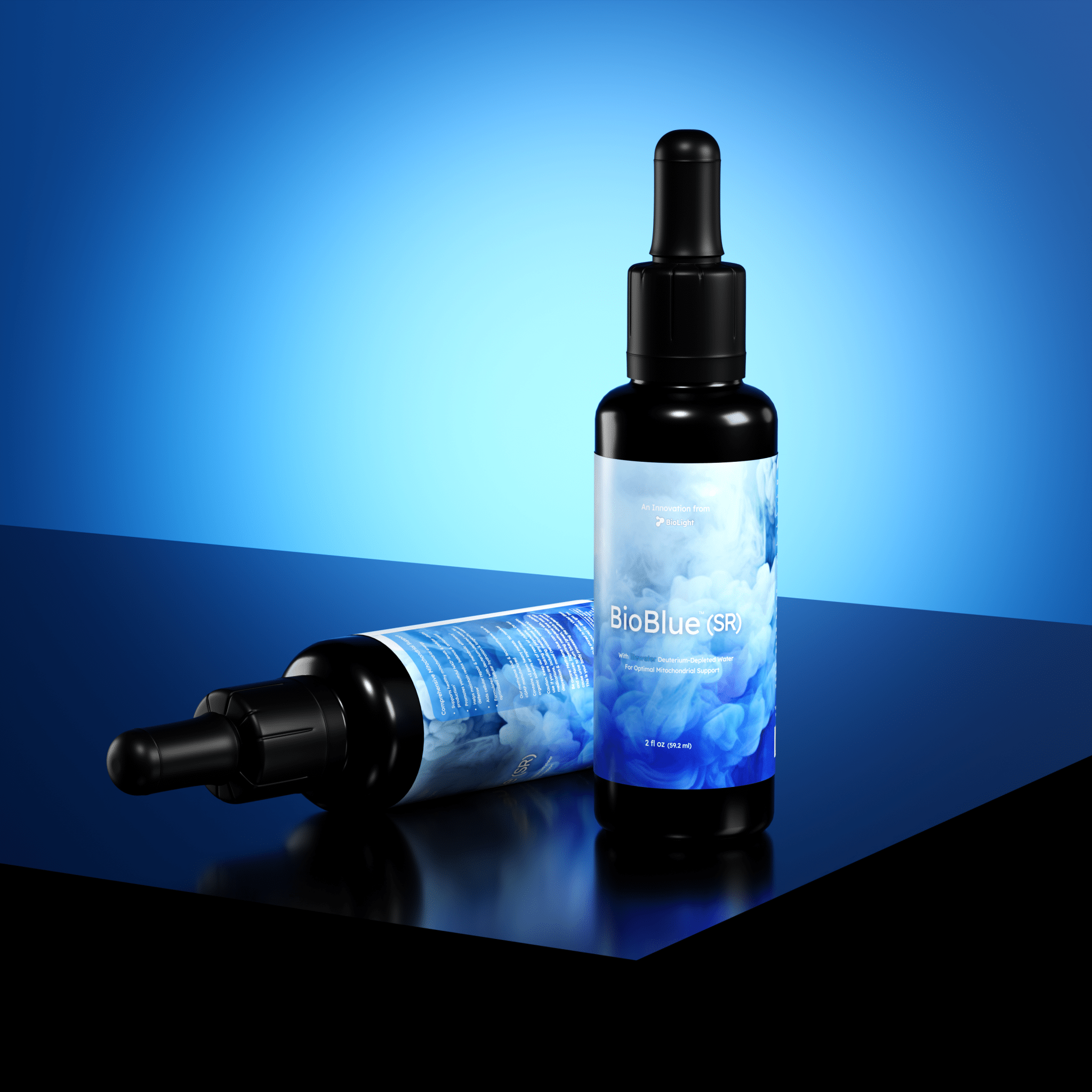 BioLight BioBlue (SR): 50/50 Blend | Sustained Release Mitochondrial Support | Made w/ Litewater Deuterium - Depleted Water | 1% Solution, USP Grade