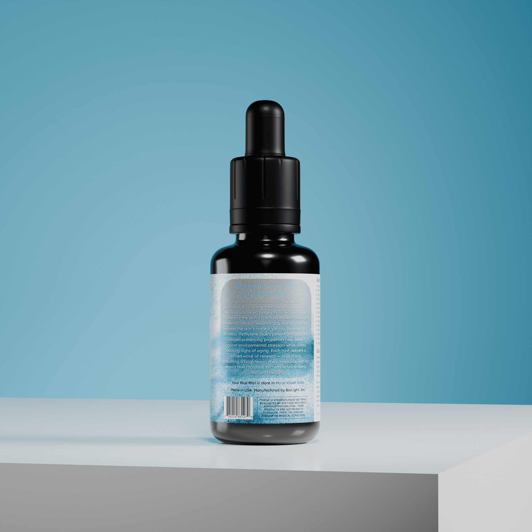 BioLight Blue Mist: Luxury Anti - Aging Skin Serum | Methylene Blue, Hyaluronic Acids, Glutathione, EGCG, Fulvic Acid | Crafted in 100% Litewater | 1 fl oz |