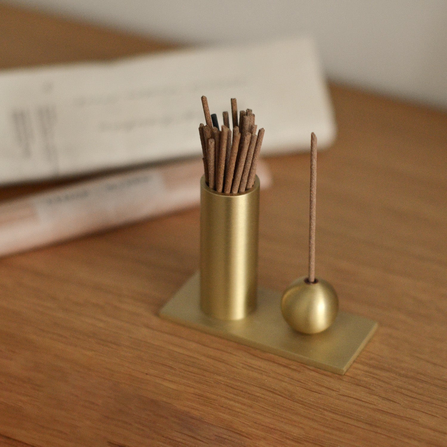 CEDAR AND MYRRH Cylinder & Sphere Brass Incense Holder