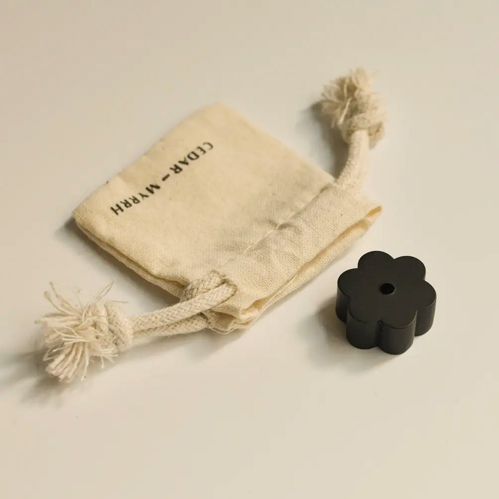 CEDAR AND MYRRH Flower Black Brass Incense Holder