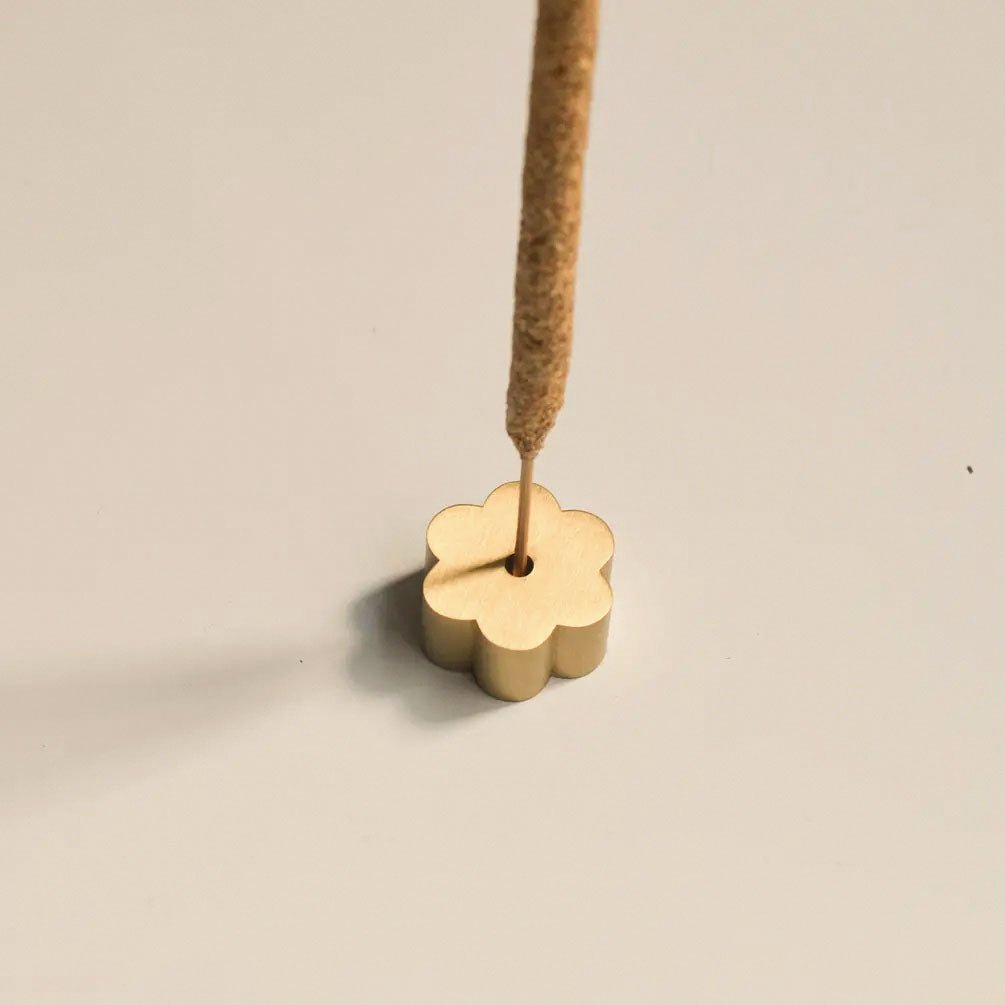 CEDAR AND MYRRH Flower Brass Incense Holder