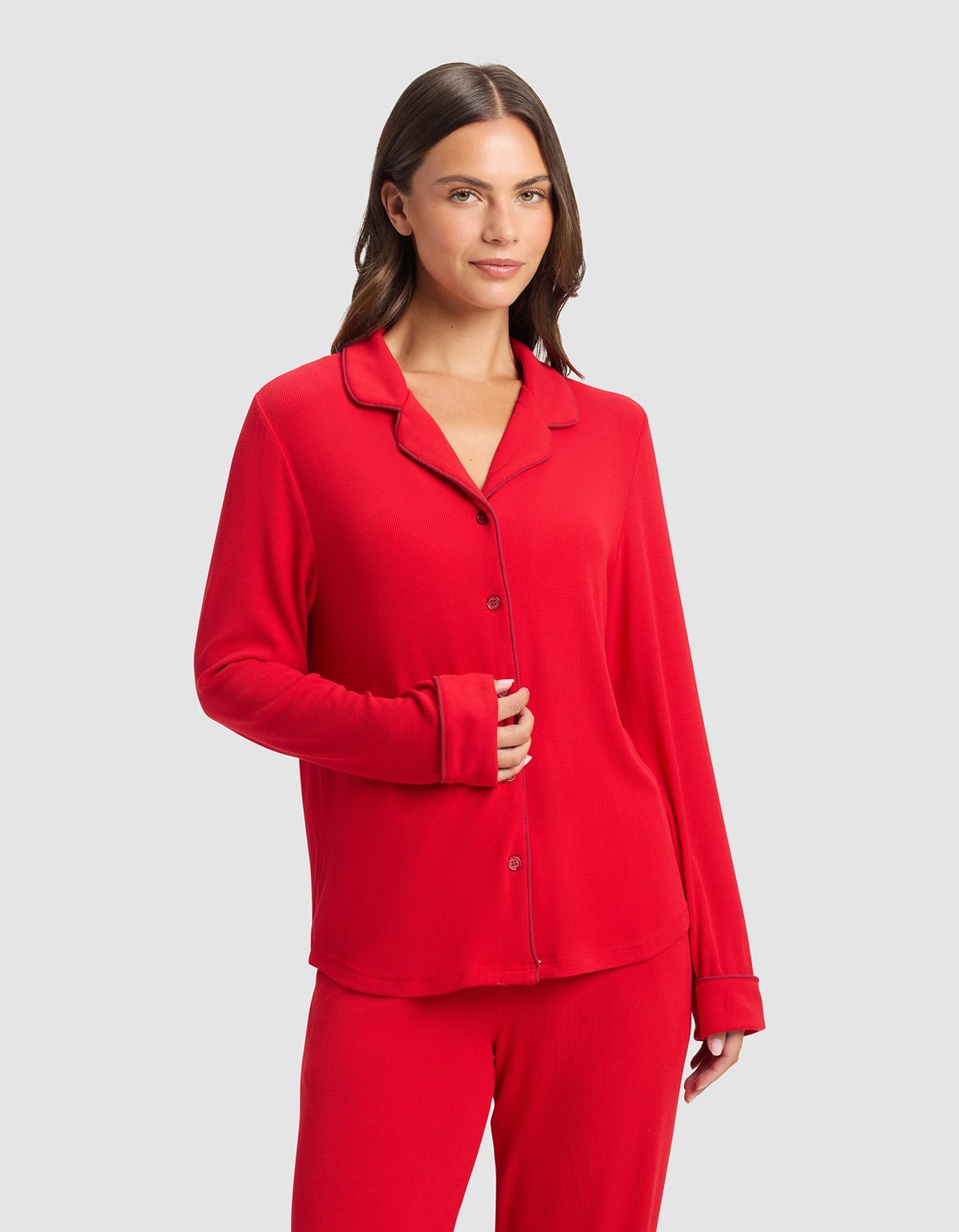 Cozy Earth Women's Bamboo Rib - Knit Classic Long Sleeve Pajama Set