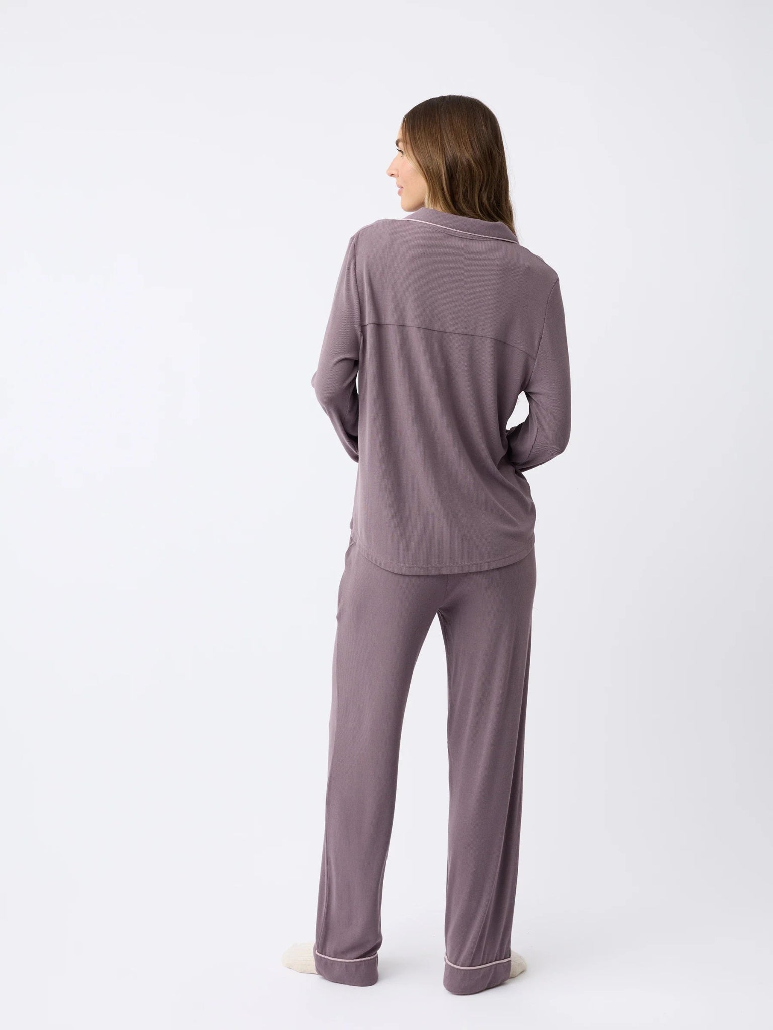 Cozy Earth Women's Bamboo Rib - Knit Classic Long Sleeve Pajama Set