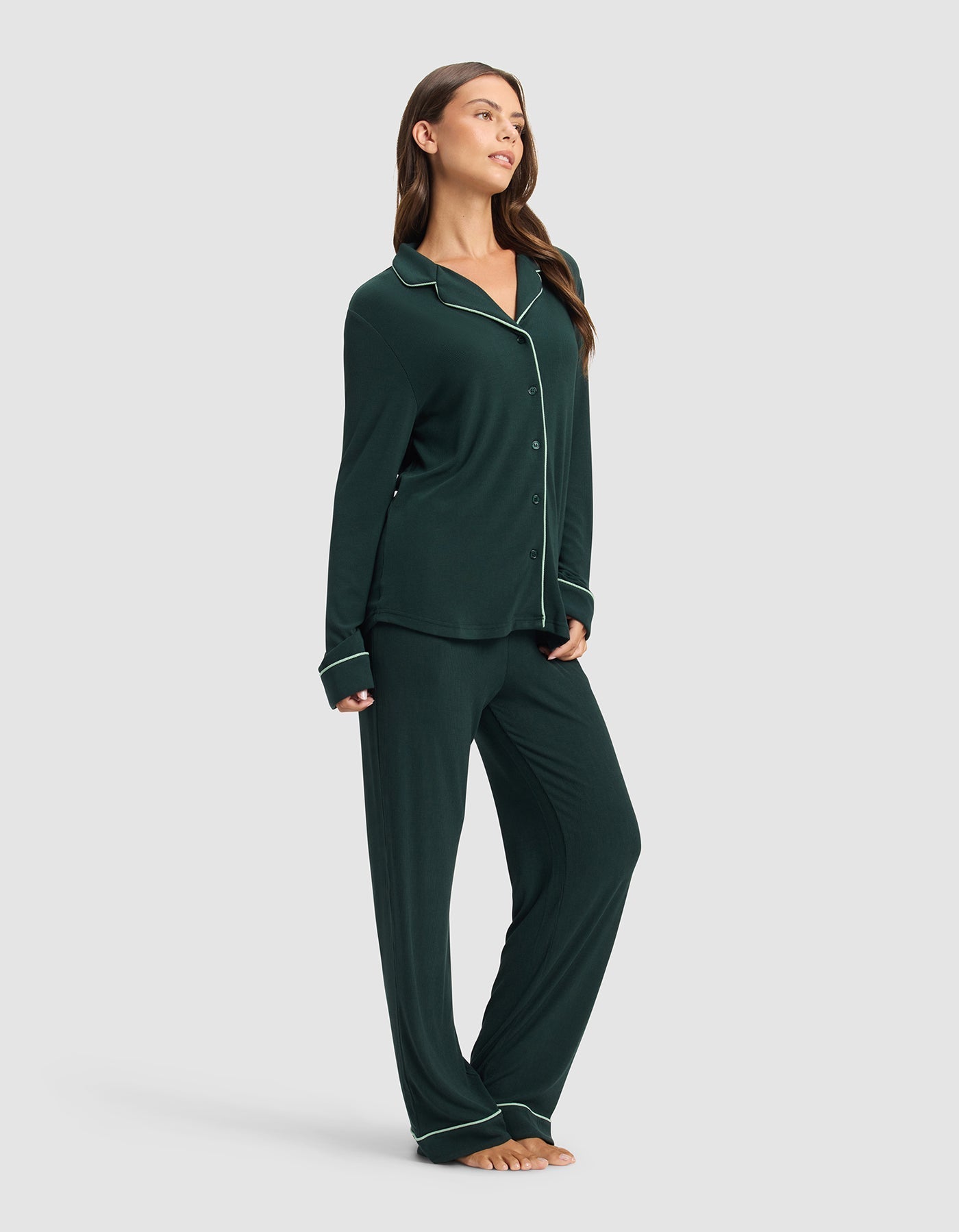 Cozy Earth Women's Bamboo Rib - Knit Classic Long Sleeve Pajama Set