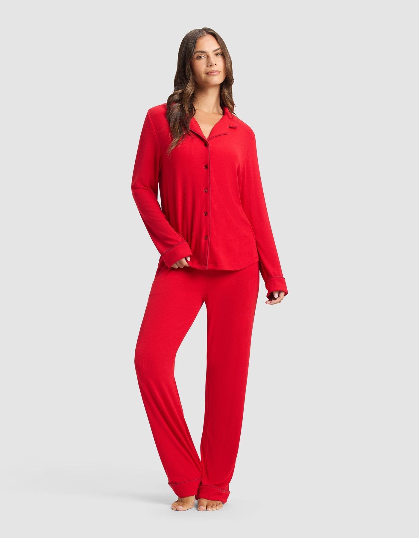 Cozy Earth Women's Bamboo Rib - Knit Classic Long Sleeve Pajama Set