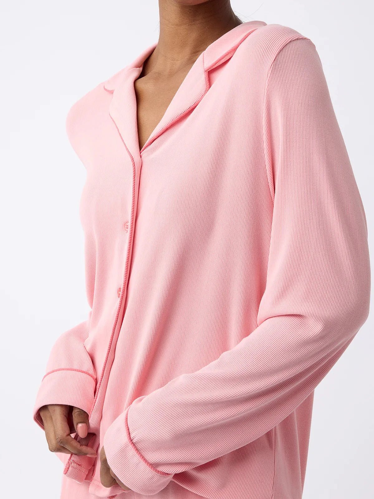 Cozy Earth Women's Bamboo Rib - Knit Classic Long Sleeve Pajama Set