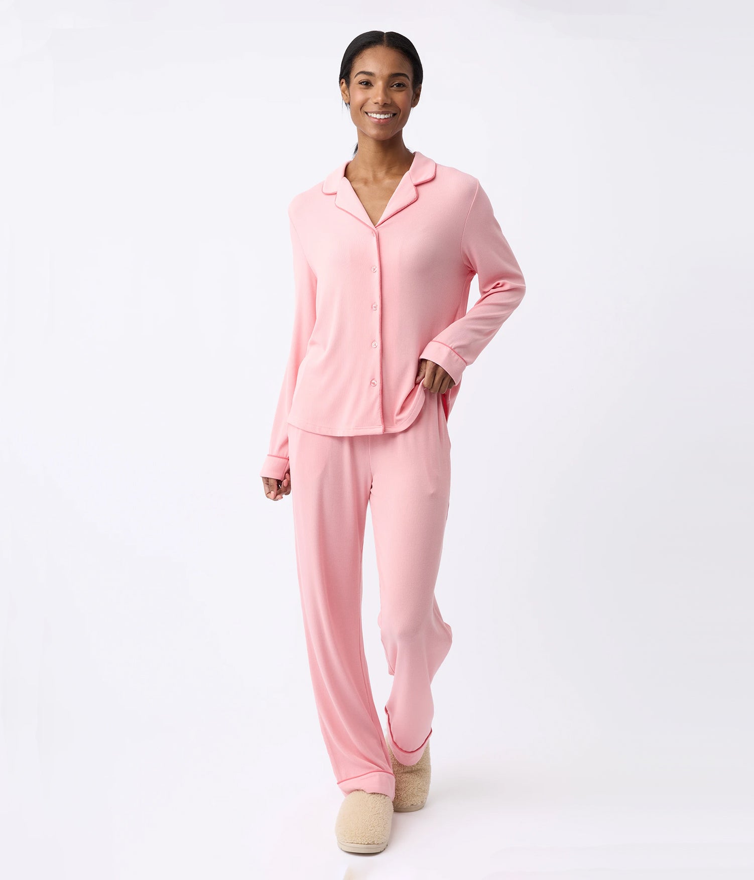 Cozy Earth Women's Bamboo Rib - Knit Classic Long Sleeve Pajama Set