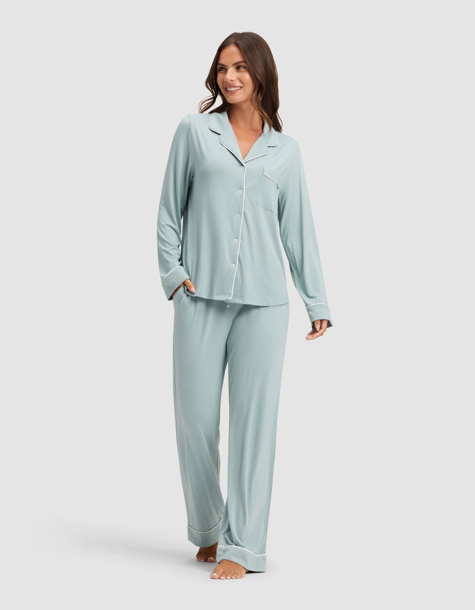 Cozy Earth Women's Bamboo Stretch - Knit Long Sleeve Pajama Set