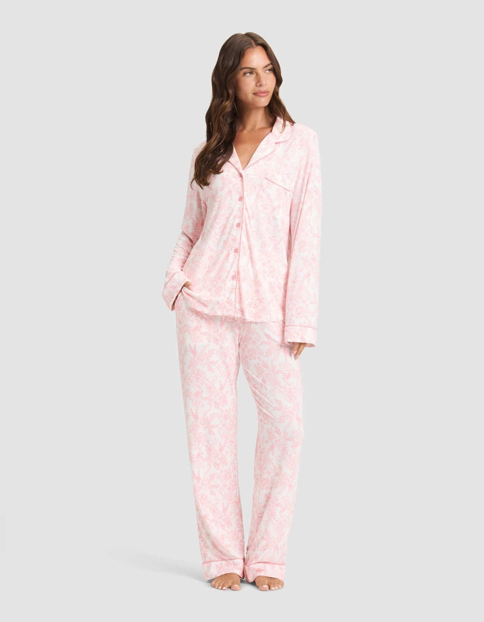 Cozy Earth Women's Bamboo Stretch - Knit Long Sleeve Pajama Set