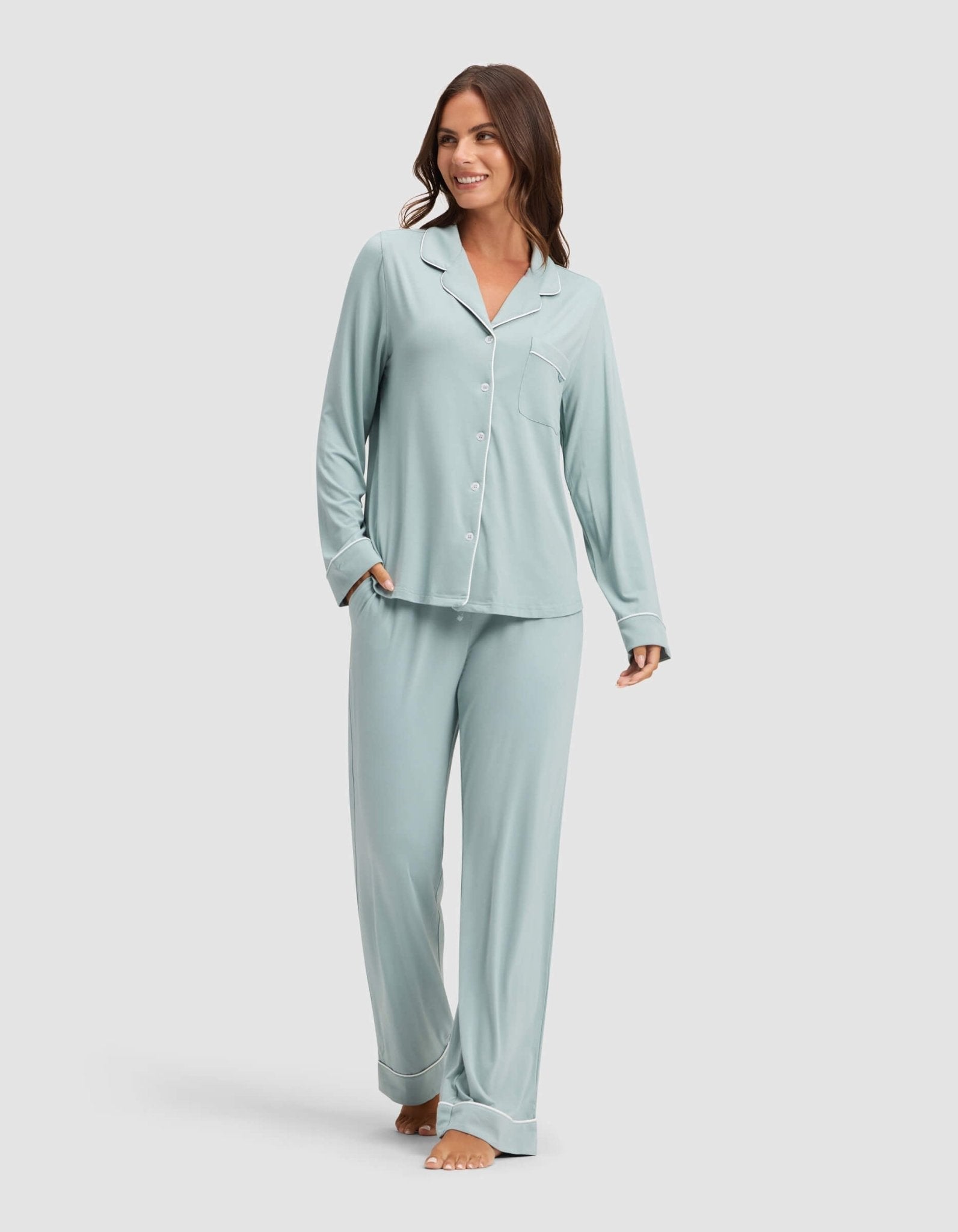 Cozy Earth Women's Bamboo Stretch - Knit Long Sleeve Pajama Set
