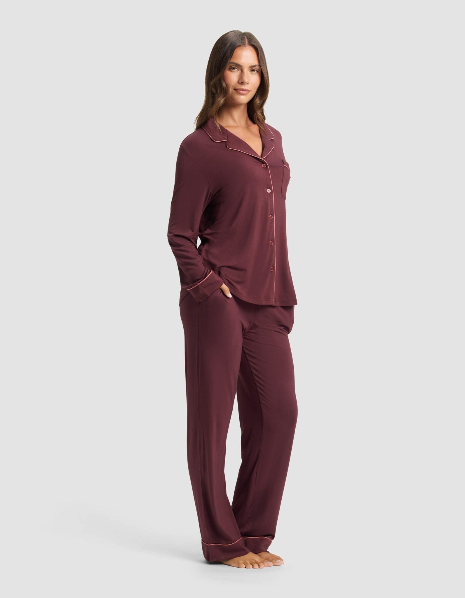 Cozy Earth Women's Bamboo Stretch - Knit Long Sleeve Pajama Set