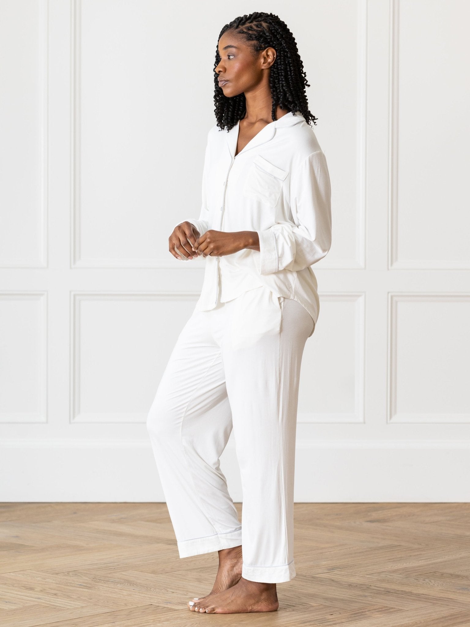 Cozy Earth Women's Bamboo Stretch - Knit Long Sleeve Pajama Set PETITE - Last Chance