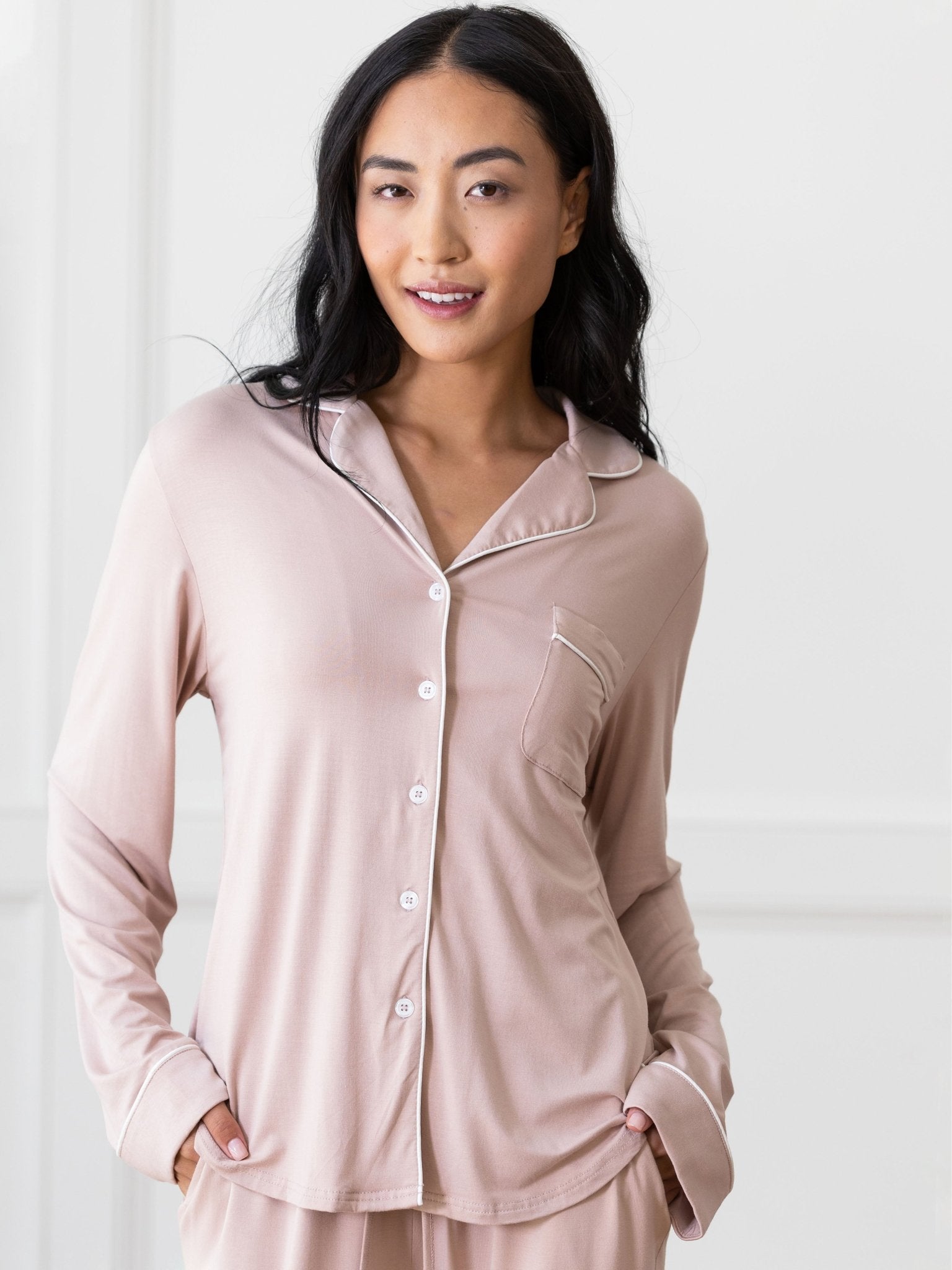 Cozy Earth Women's Bamboo Stretch - Knit Long Sleeve Pajama Set PETITE - Last Chance