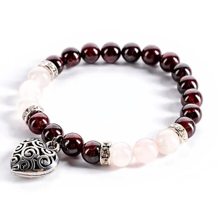 CRYSTALS.COM Crystal Bracelet | Harmony - Garnet, Rose Quartz & Heart Charm