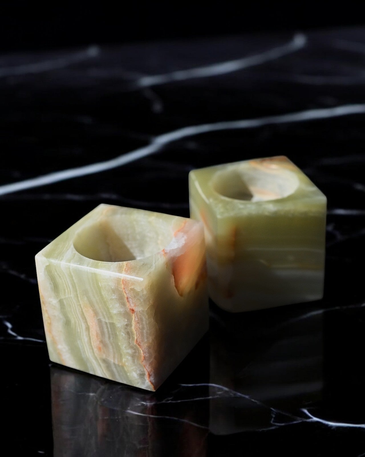 CRYSTALS.COM Green Onyx Candle Holder