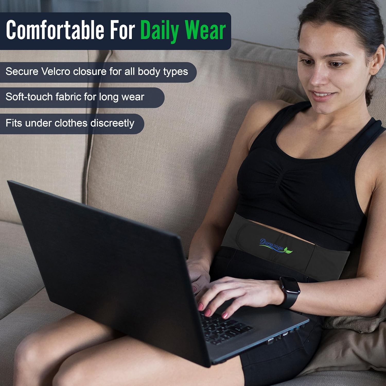 Durasage Health Durasage Cordless Heating Pad for Back Pain Relief – Portable Infrared Waist Belt with 3 Adjustable Heat Settings, USB Rechargeable, Wearable Wrap for Lower Back - Comfort & Lightweight – Black