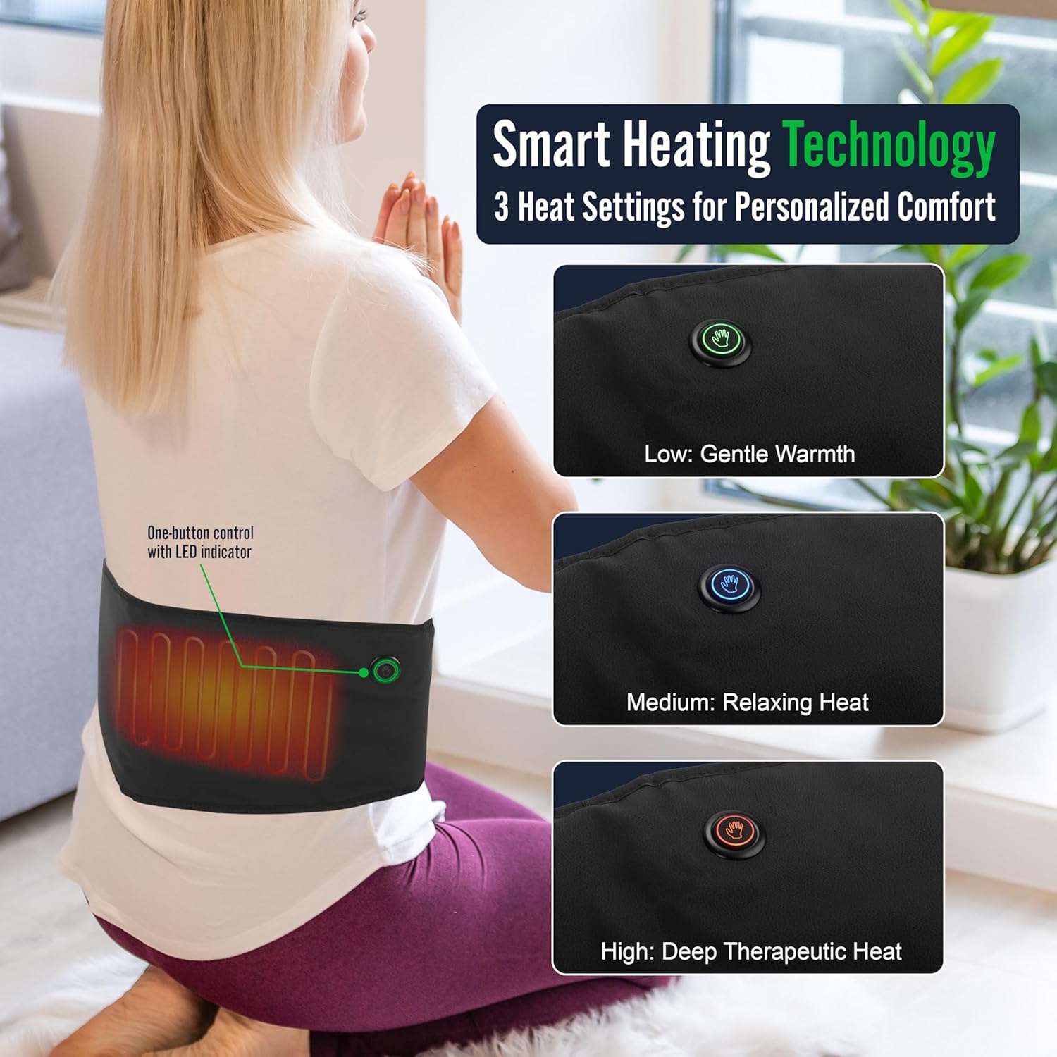 Durasage Health Durasage Cordless Heating Pad for Back Pain Relief – Portable Infrared Waist Belt with 3 Adjustable Heat Settings, Wearable Wrap for Lower Back - Comfort & Lightweight – Black