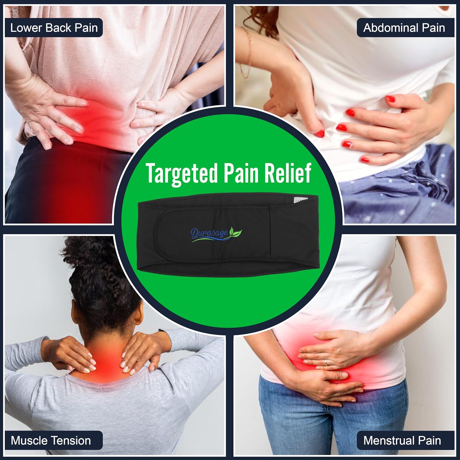 Durasage Health Durasage Cordless Heating Pad for Back Pain Relief – Portable Infrared Waist Belt with 3 Adjustable Heat Settings, Wearable Wrap for Lower Back - Comfort & Lightweight – Black