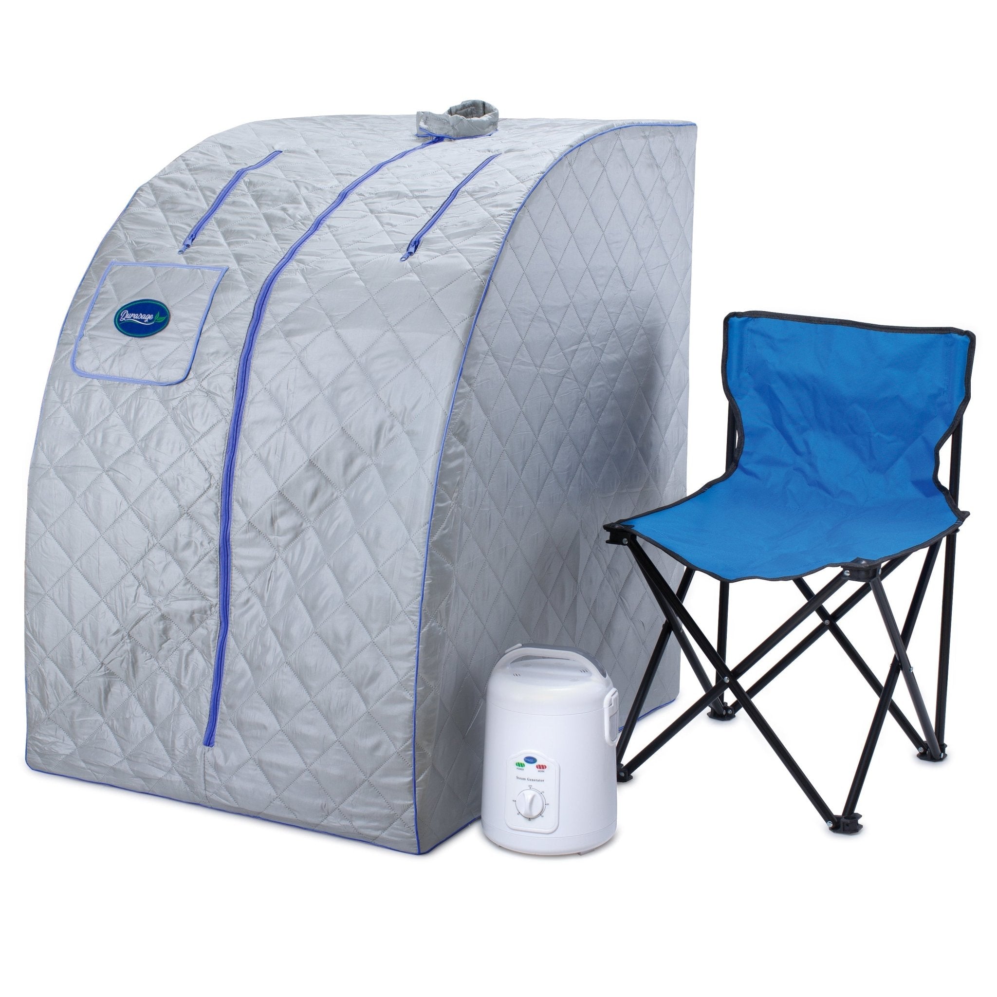 Durasage Health Durasage Lightweight Portable Personal Steam Sauna Spa for Relaxation at Home, 60 Minute Timer, 800 Watt Steam Generator, Chair Included - Blue Trim