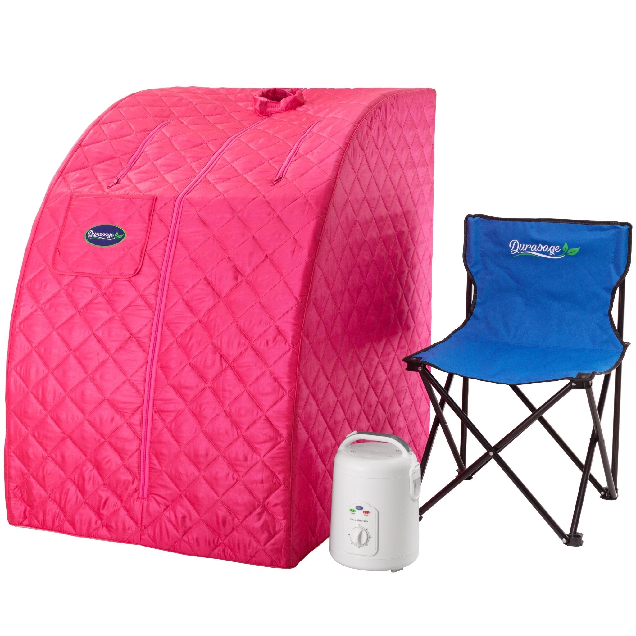 Durasage Health Durasage Lightweight Portable Personal Steam Sauna Spa for Relaxation at Home, 60 Minute Timer, 800 Watt Steam Generator, Chair Included - Fuchsia