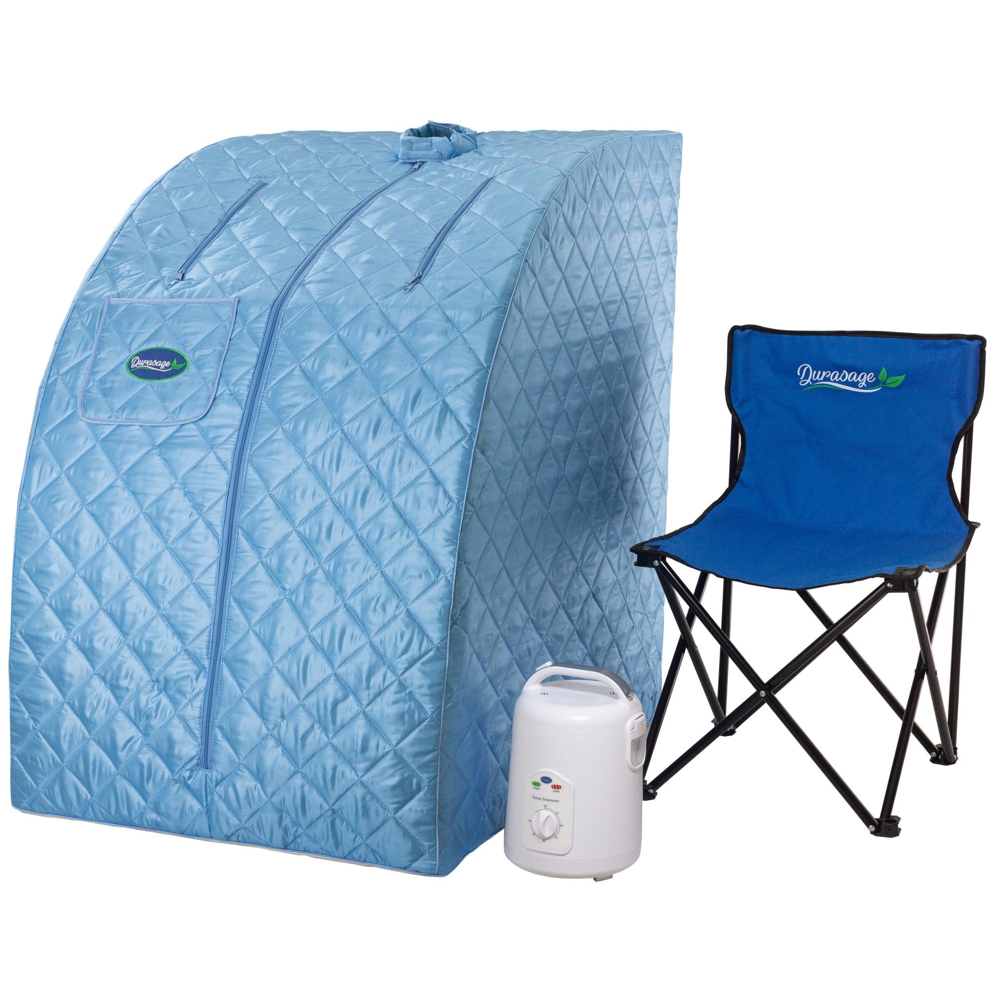 Durasage Health Durasage Lightweight Portable Personal Steam Sauna Spa for Relaxation at Home, 60 Minute Timer, 800 Watt Steam Generator, Chair Included - Light Blue