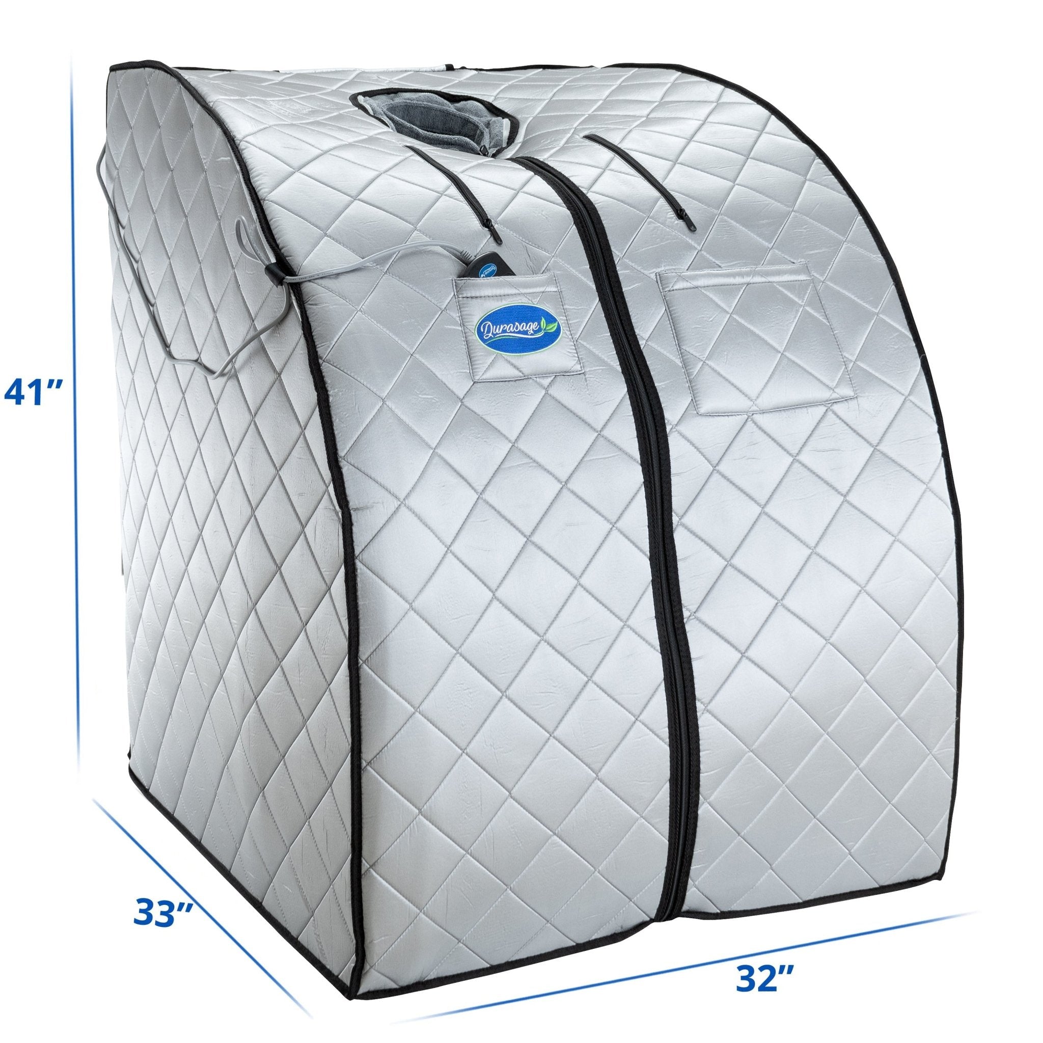 Durasage Health Large Portable Low EMF Negative Ion Indoor Sauna with Chair and Heated Footpad Included - Silver
